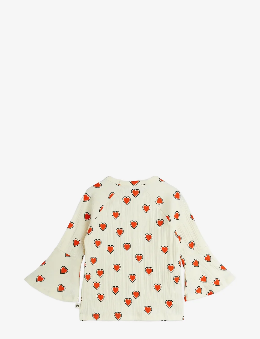 Mini Rodini - Outlined hearts aop trumpet sleeve top - långärmade t-shirts - offwhite - 1