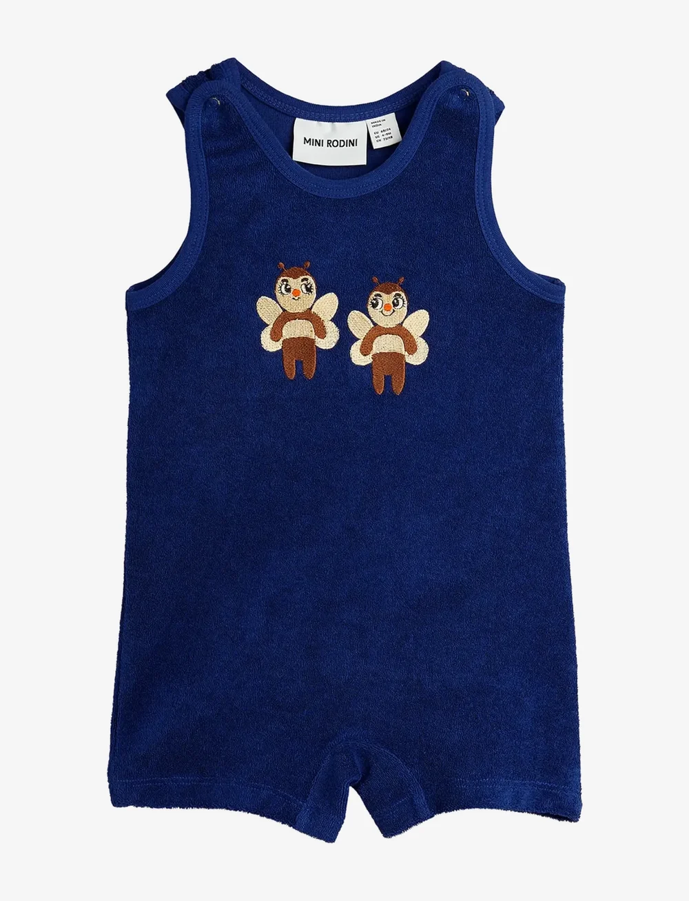 Mini Rodini - Bees emb terry summersuit baby - jumpsuits - blue - 0