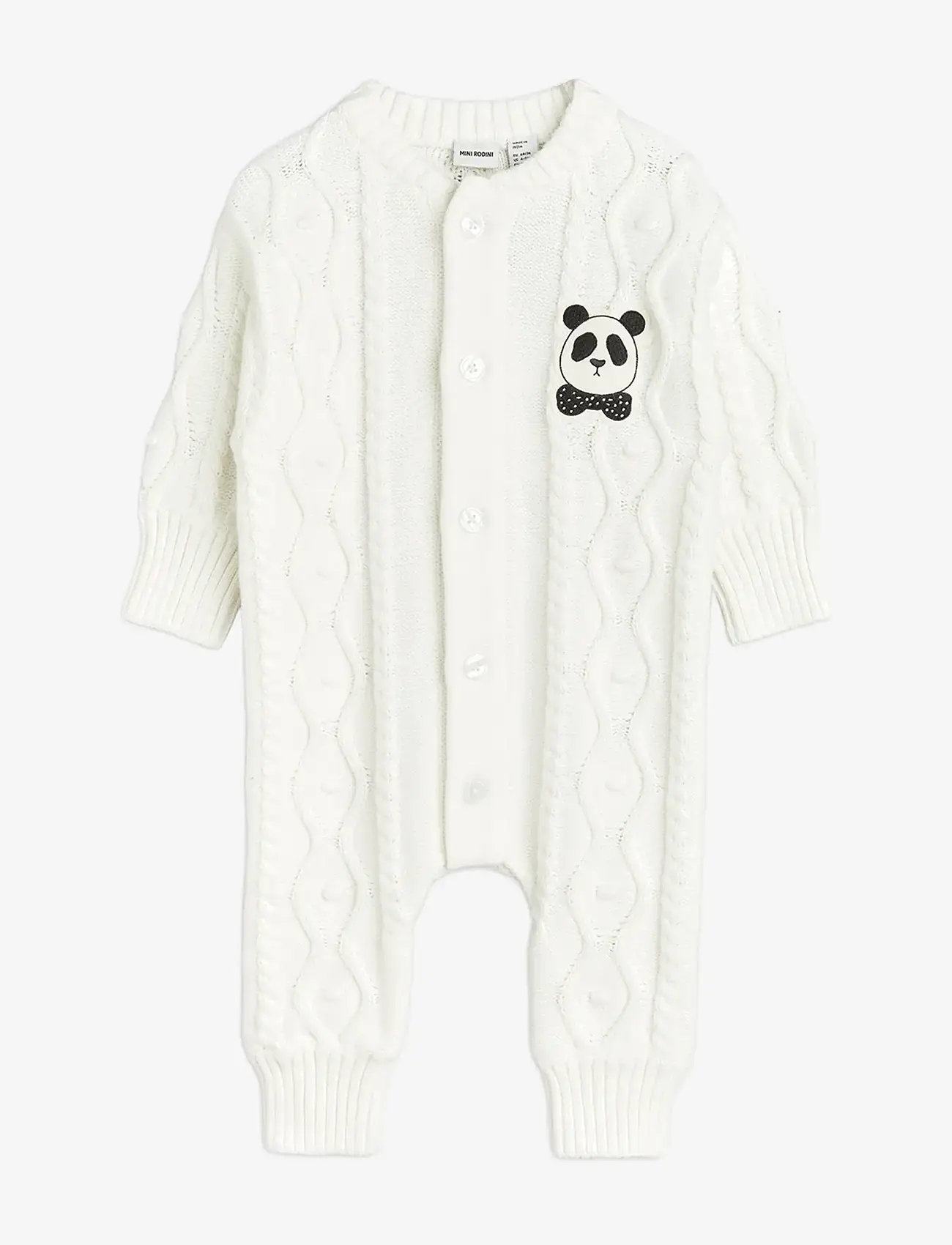 Mini Rodini - Panda texture knit baby onesie - långärmade bodysuits - offwhite - 0