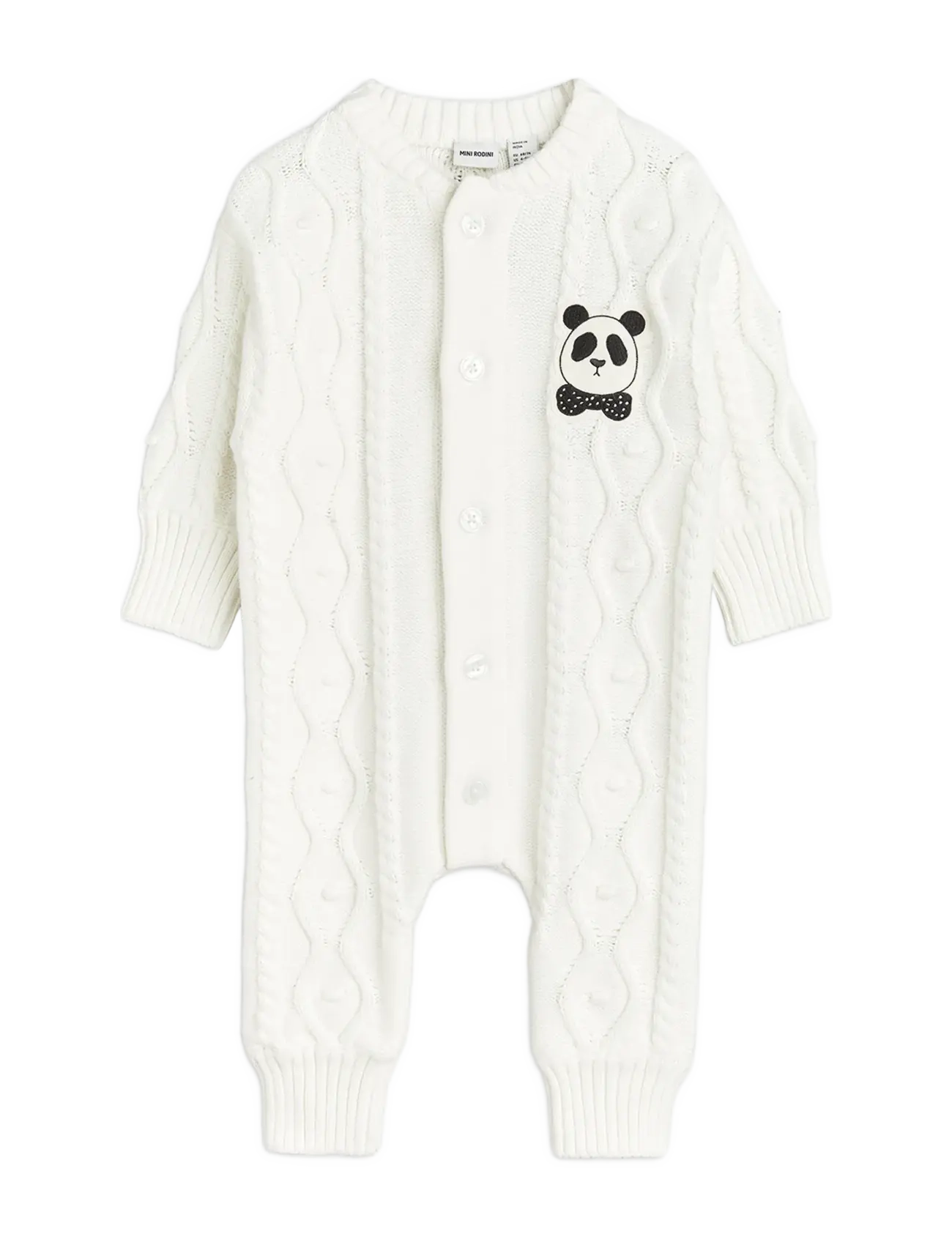Mini Rodini Panda texture knit baby onesie - Pikkade varrukatega - OFFWHITE / white