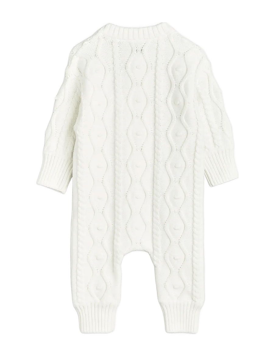 Mini Rodini - Panda texture knit baby onesie - långärmade bodysuits - offwhite - 1
