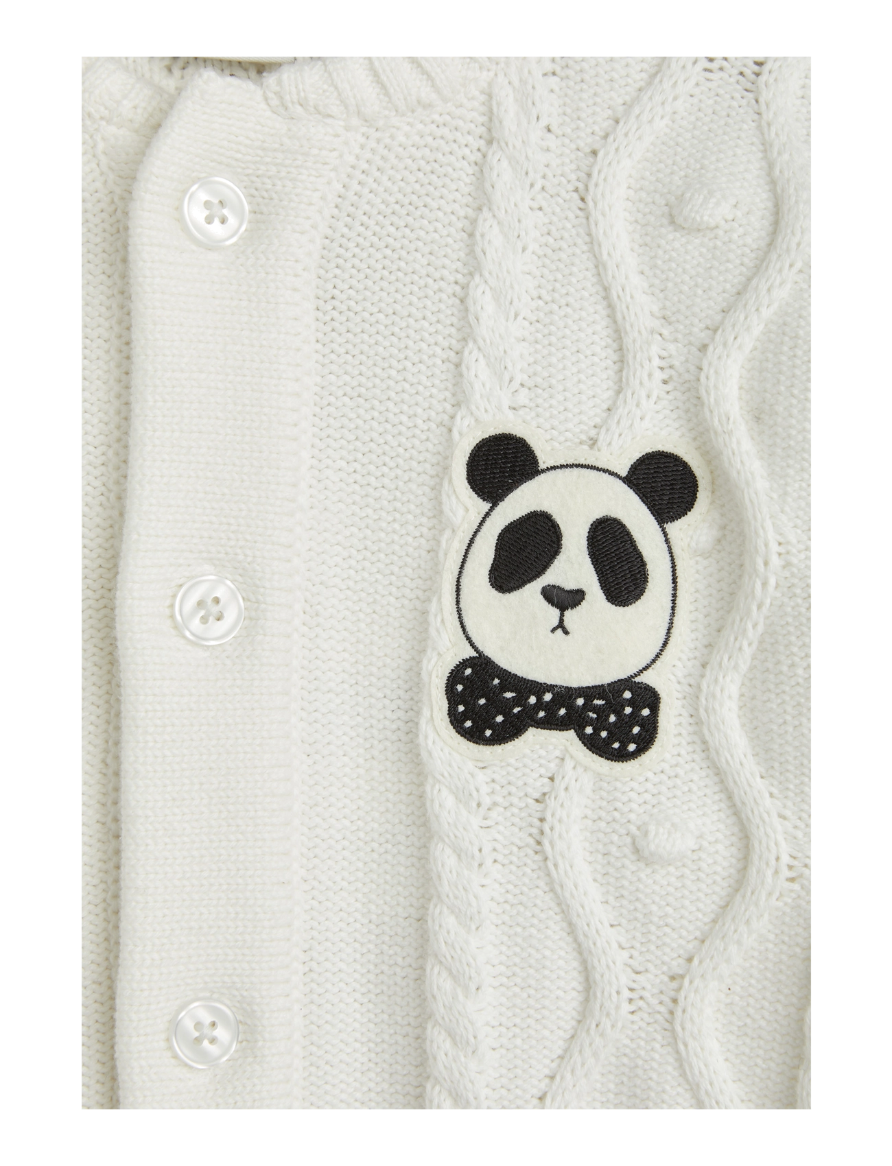 Mini Rodini - Panda texture knit baby onesie - pikkade varrukatega - offwhite - 2