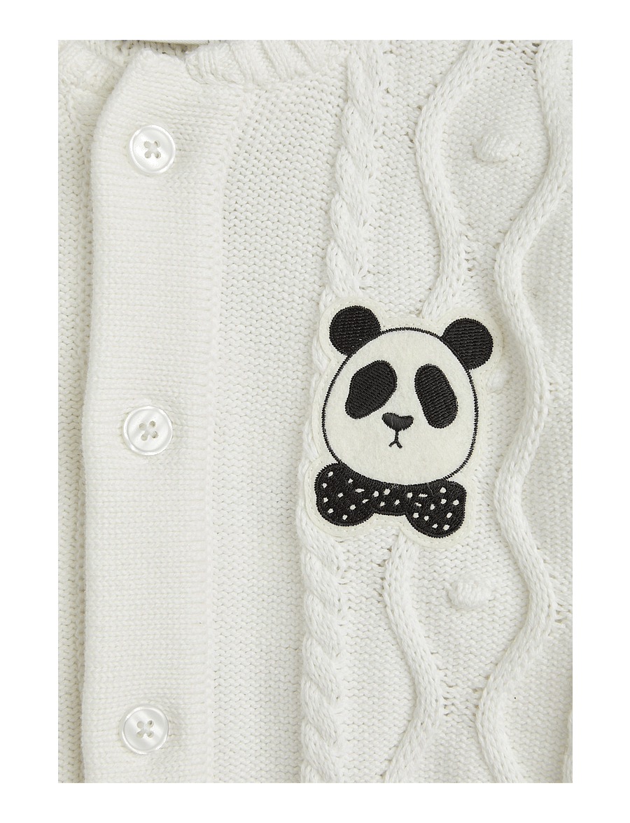 Mini Rodini - Panda texture knit baby onesie - långärmade bodysuits - offwhite - 2
