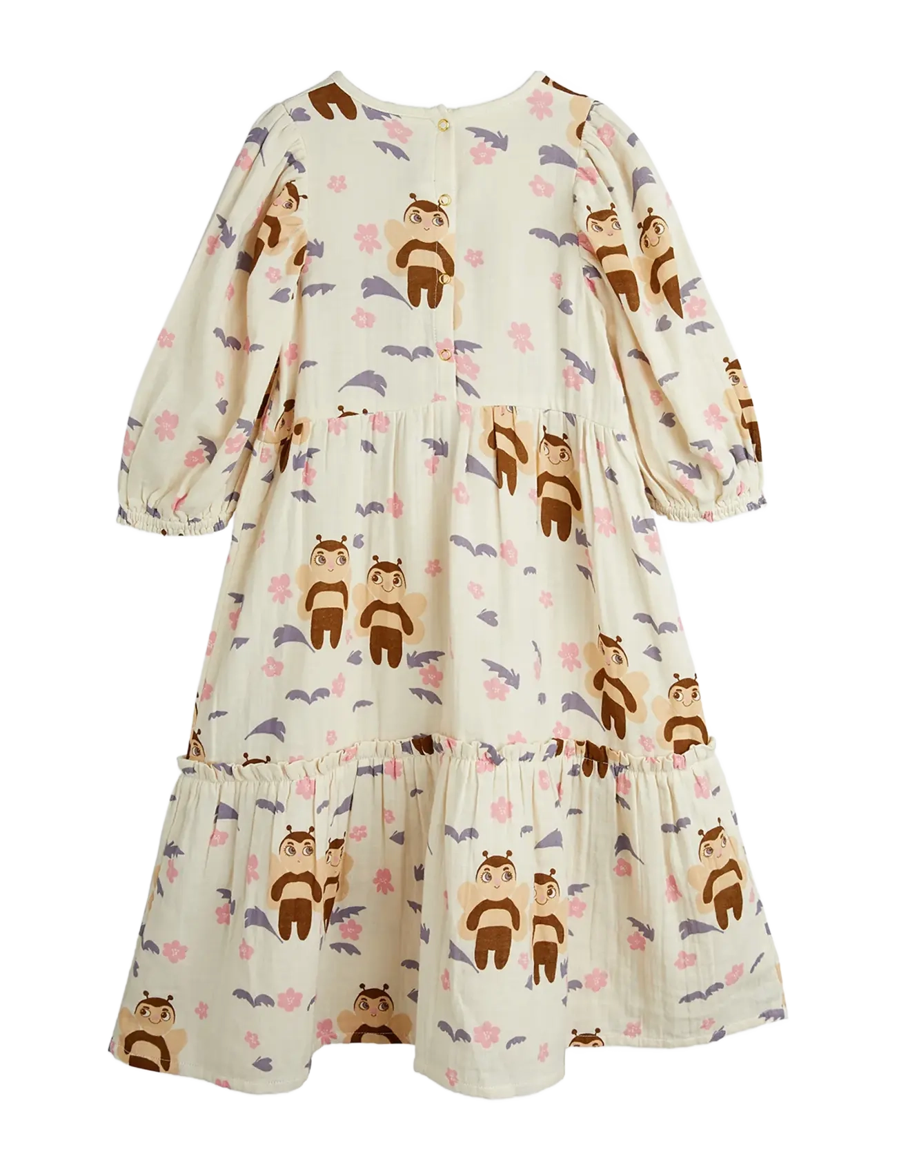 Mini Rodini - Muslin bee aop woven puff sleeve dress - laisvalaikio suknelės ilgomis rankovėmis - offwhite - 1