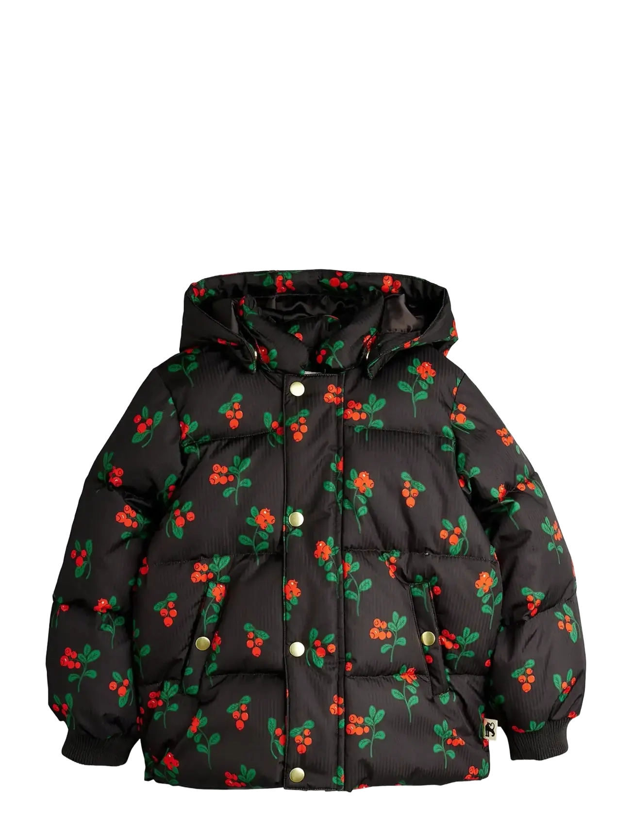 Mini Rodini Lingonberries aop hooded puffer - Wyściełana kurtka - BLACK / black