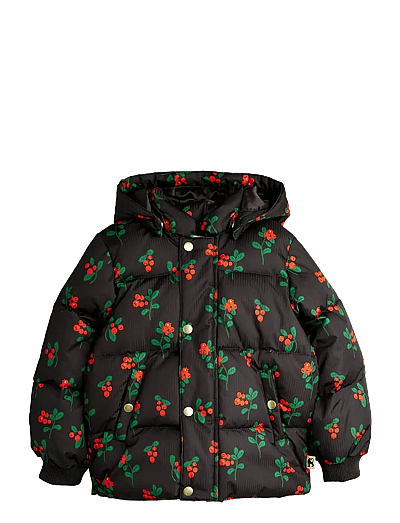 Mini Rodini Lingonberries aop hooded puffer - Jackets - BLACK / black