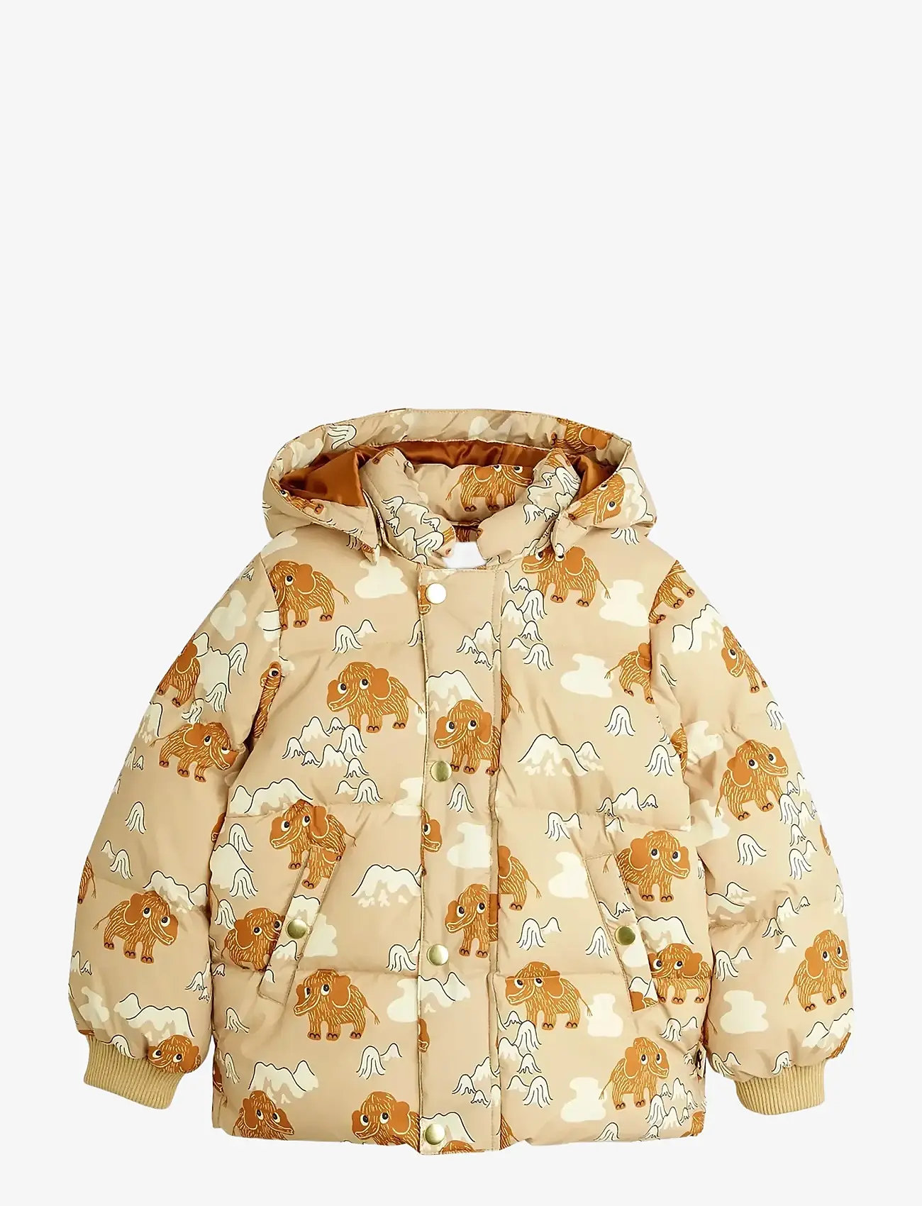 Mini Rodini - Mammoths aop hooded puffer - vinterjakker - beige - 0