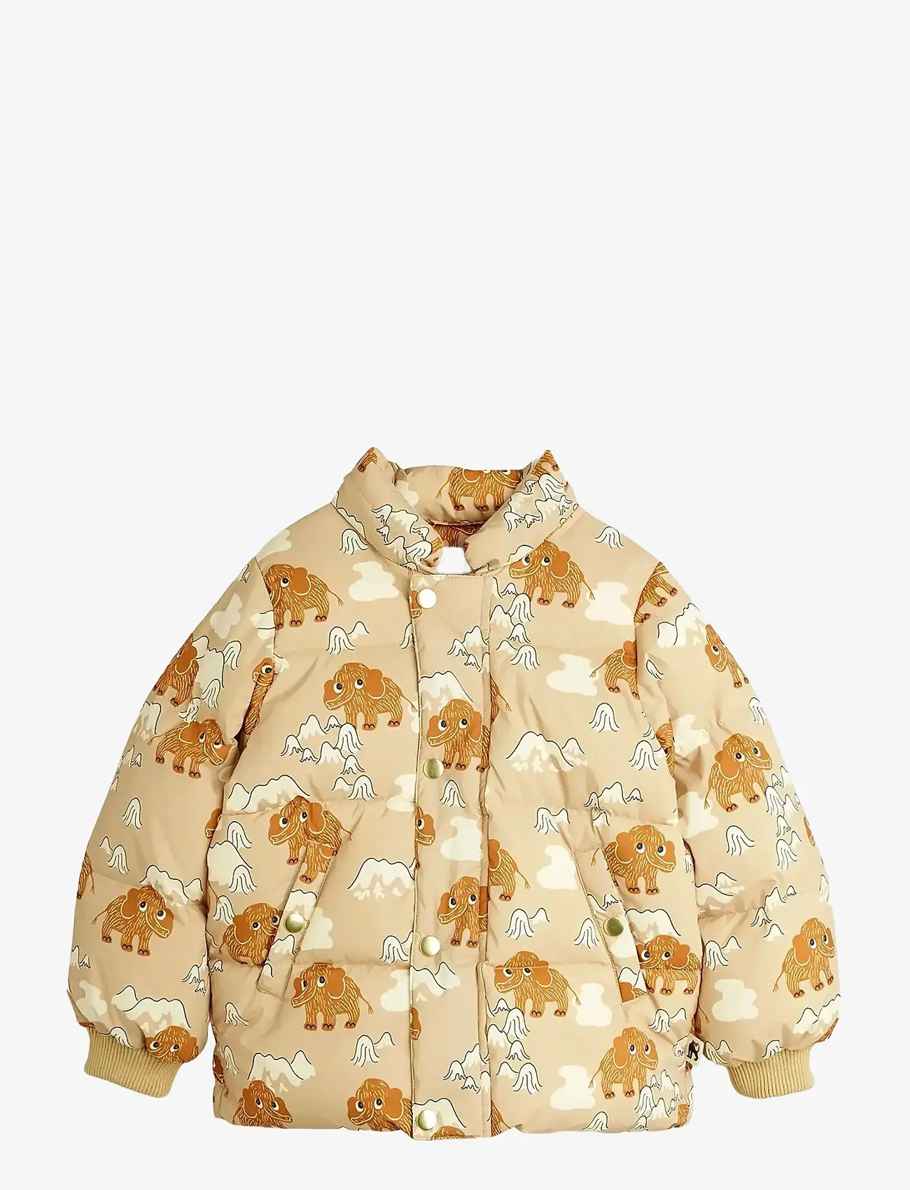 Mini Rodini - Mammoths aop hooded puffer - vinterjakker - beige - 1