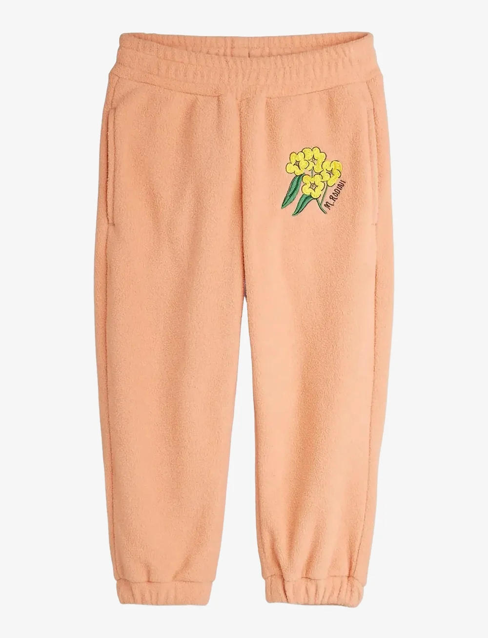 Mini Rodini - Alpine flowers emb double brushed double napped fleece trousers - mjukisbyxor - pink - 0