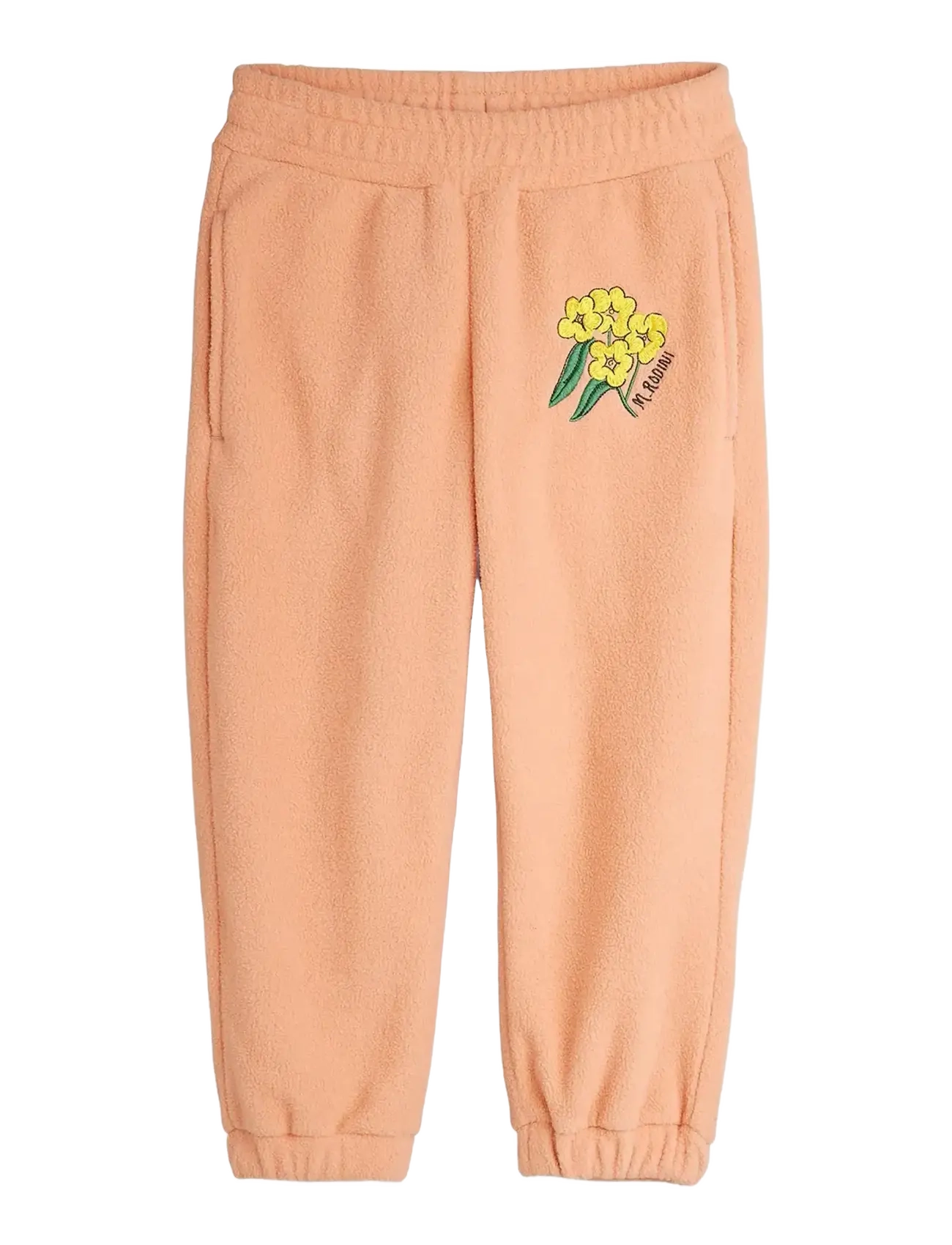 Mini Rodini Alpine flowers emb double brushed double napped fleece trousers - Riided - PINK / coral
