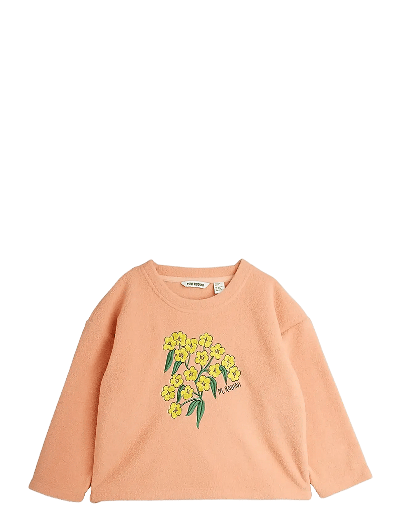 Mini Rodini - Alpine flowers emb double brushed double napped fleece ls top - långärmade t-shirts - pink - 0