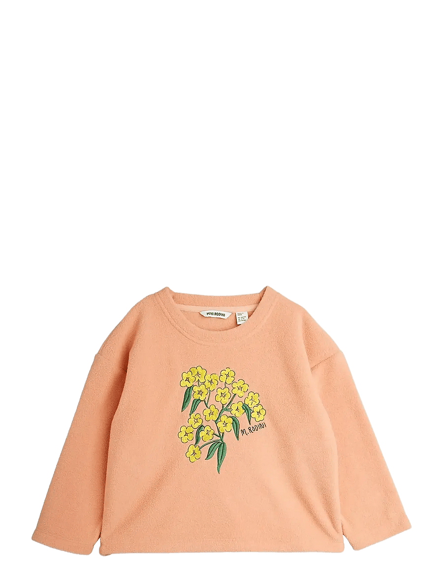 Mini Rodini - Alpine flowers emb double brushed double napped fleece ls top - langerma bolir - pink - 0
