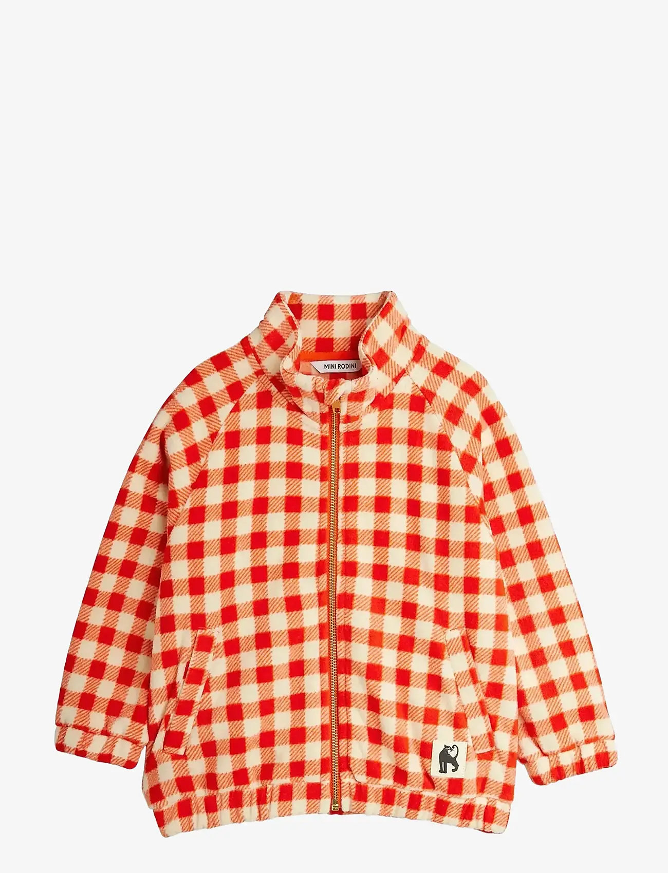 Mini Rodini - Gingham aop fleece jacket - fleecejacken - red - 0