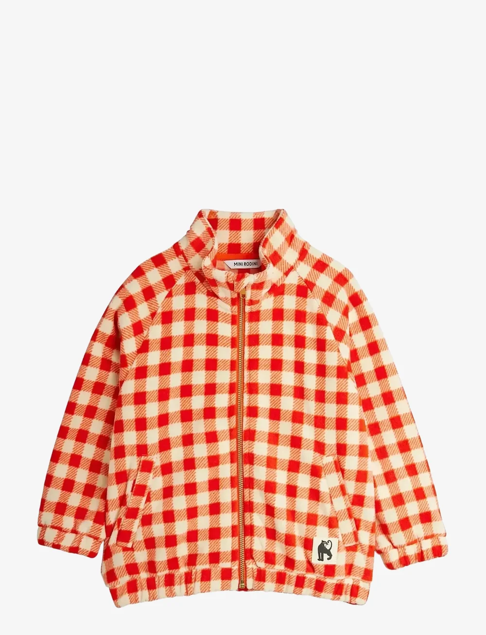 Mini Rodini - Gingham aop fleece jacket - fleece jackets - red - 0