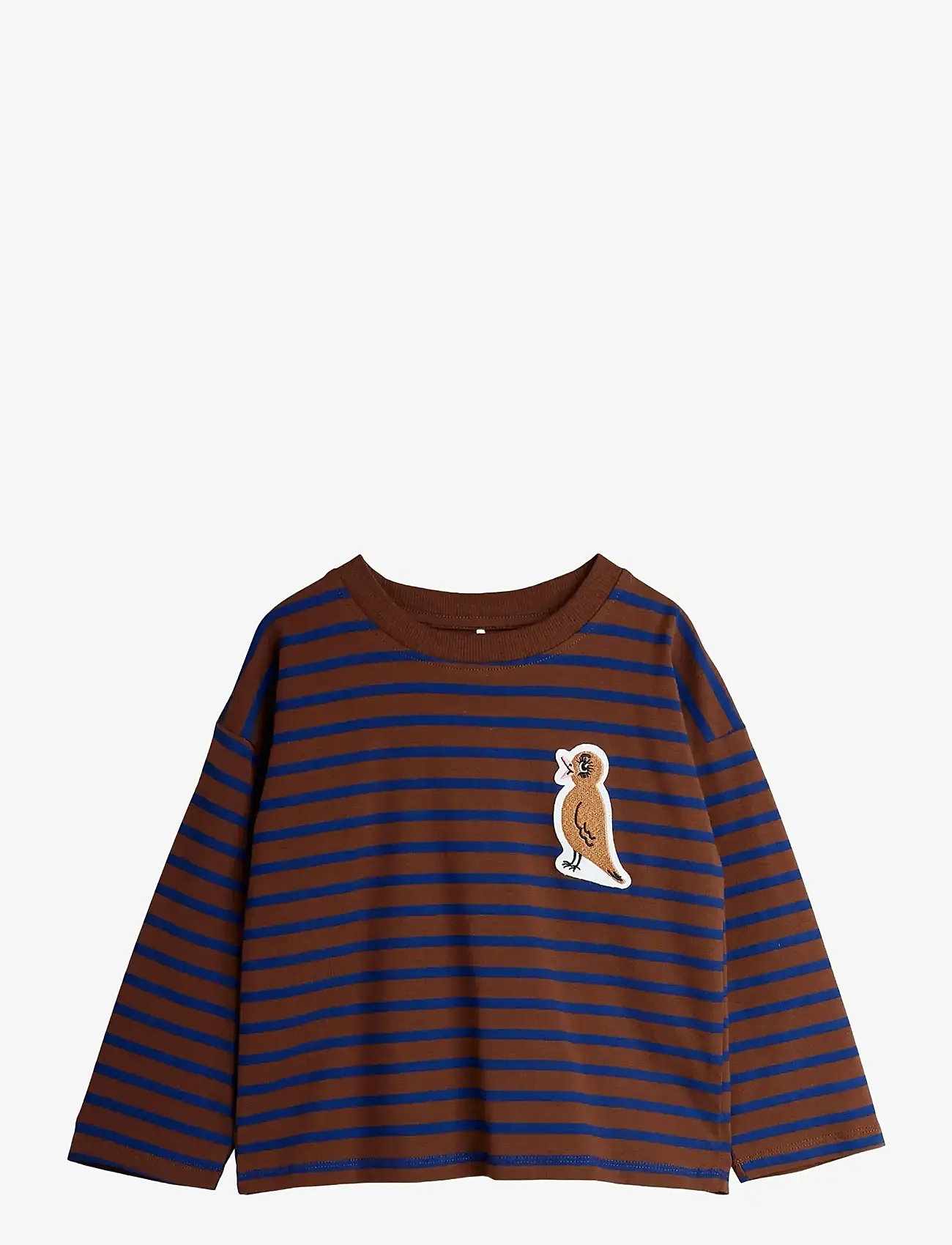 Mini Rodini - Stripe bird patch ls tee - brown - 0