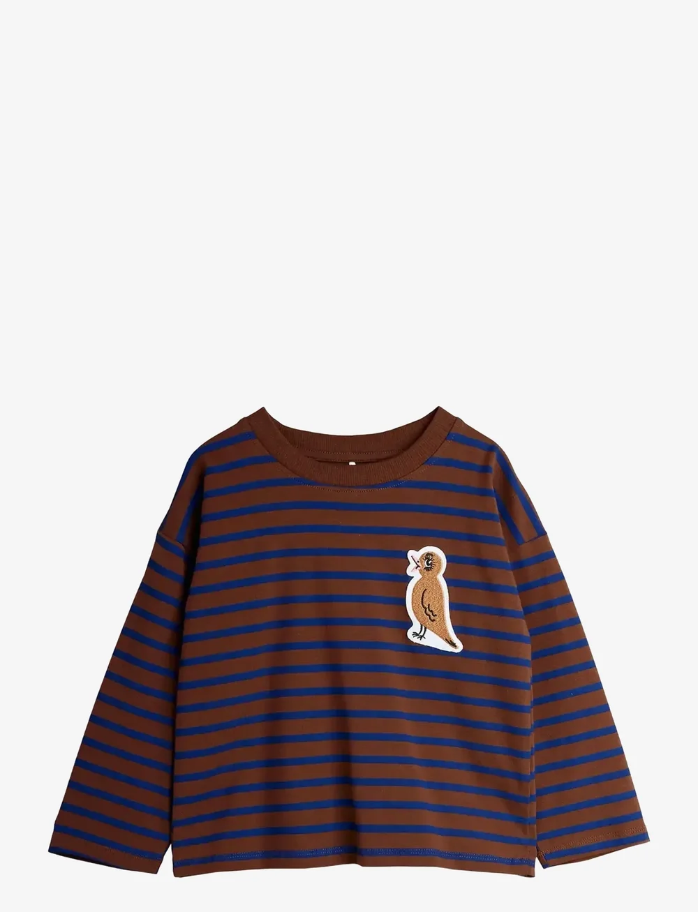 Mini Rodini - Stripe bird patch ls tee - långärmade t-shirts - brown - 0