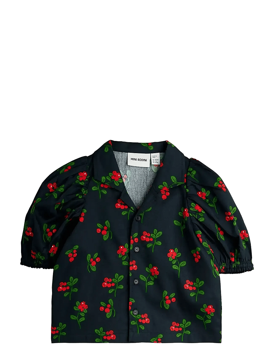 Mini Rodini - Lingonberries aop woven blouse - bluser & tunikaer - black - 0
