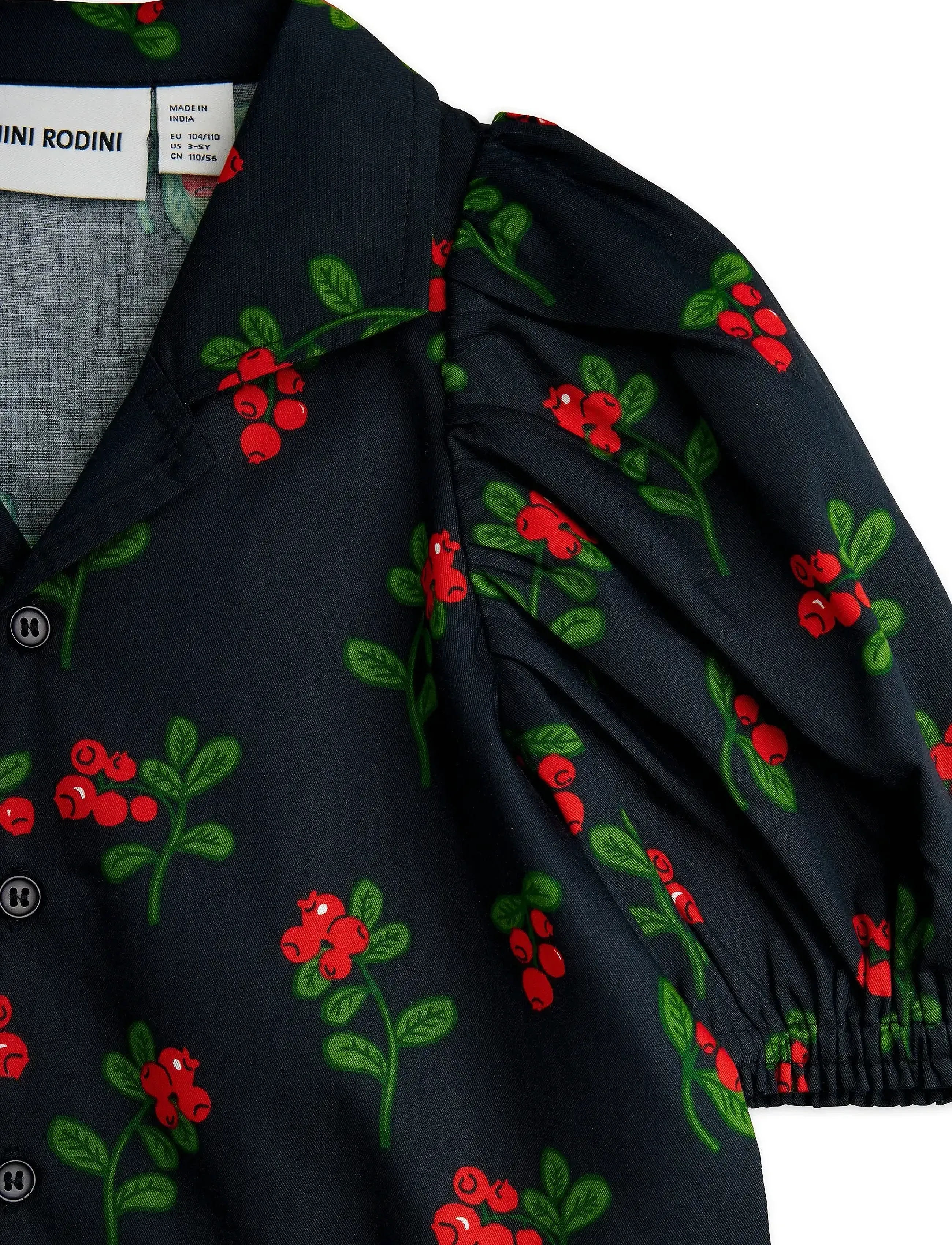Mini Rodini - Lingonberries aop woven blouse - pluusid ja tuunikad - black - 2