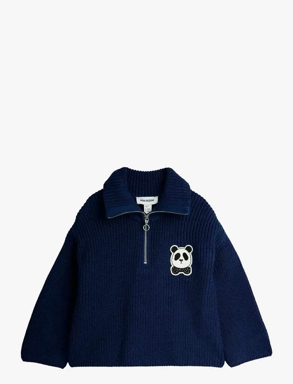 Mini Rodini - Panda patch chunky knit half zip sweater - stickade tröjor - blue - 0