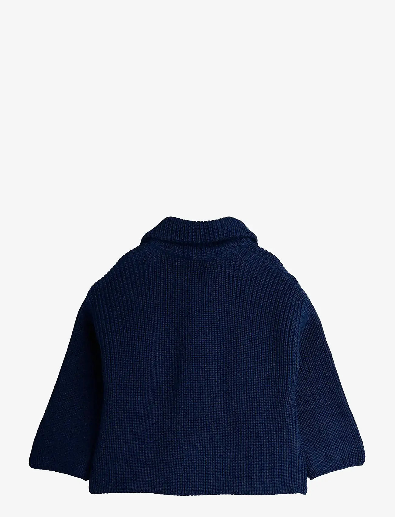 Mini Rodini - Panda patch chunky knit half zip sweater - blue - 1