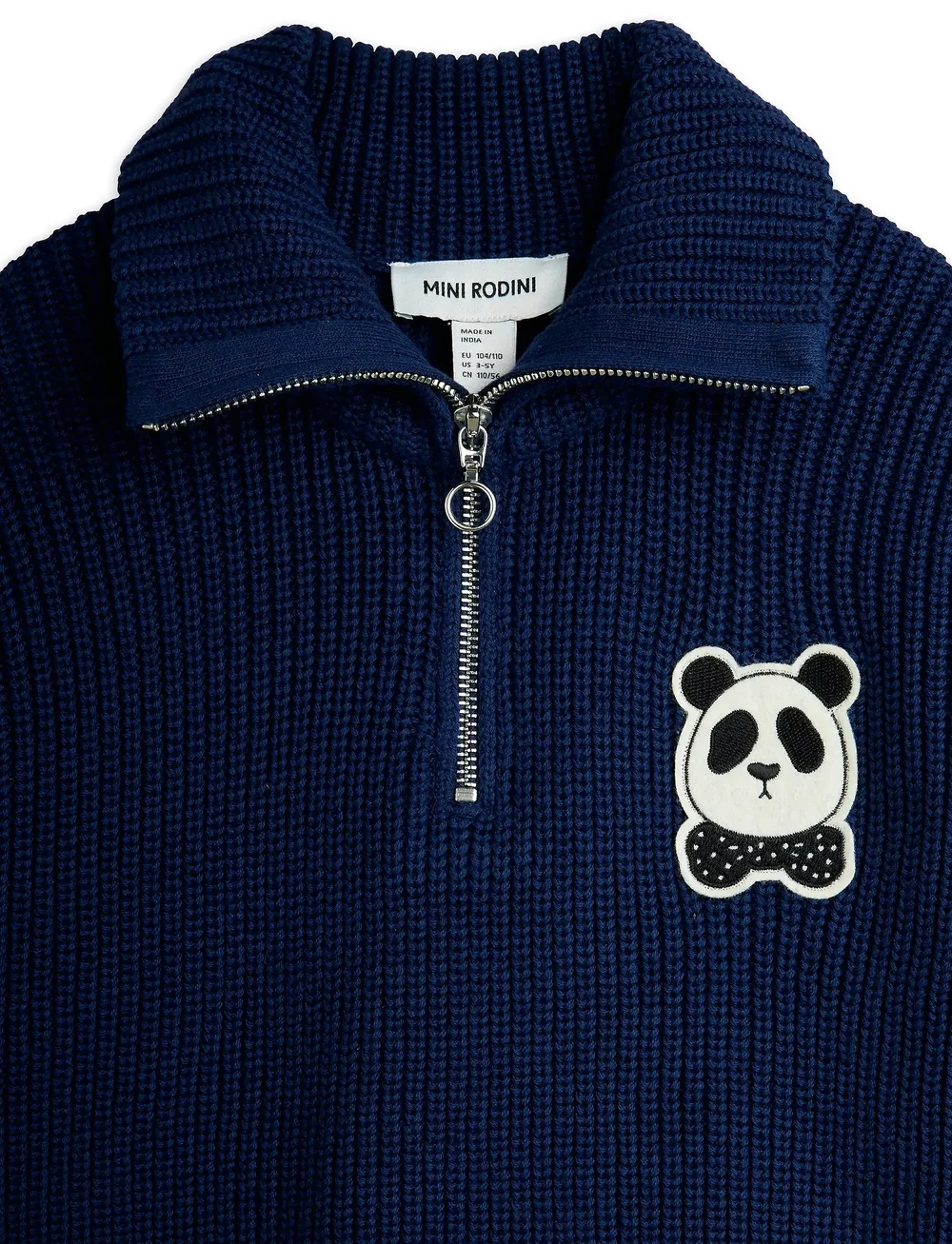 Mini Rodini - Panda patch chunky knit half zip sweater - stickade tröjor - blue - 2