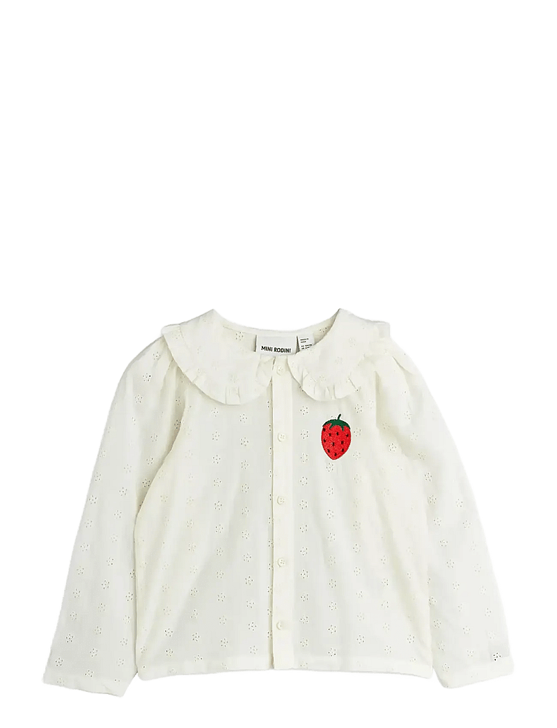 Mini Rodini - Strawberry emb schiffli blouse - blusen & tuniken - white - 0