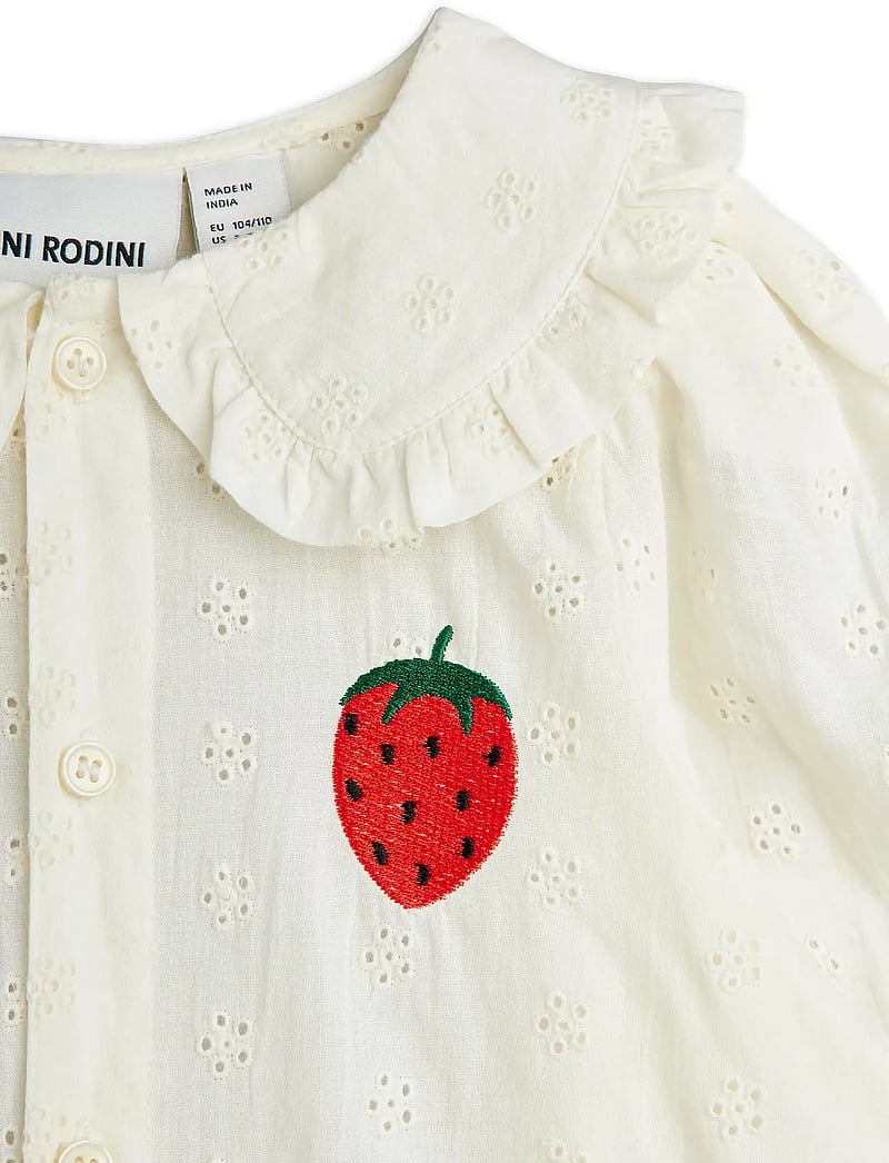 Mini Rodini - Strawberry emb schiffli blouse - blusen & tuniken - white - 2