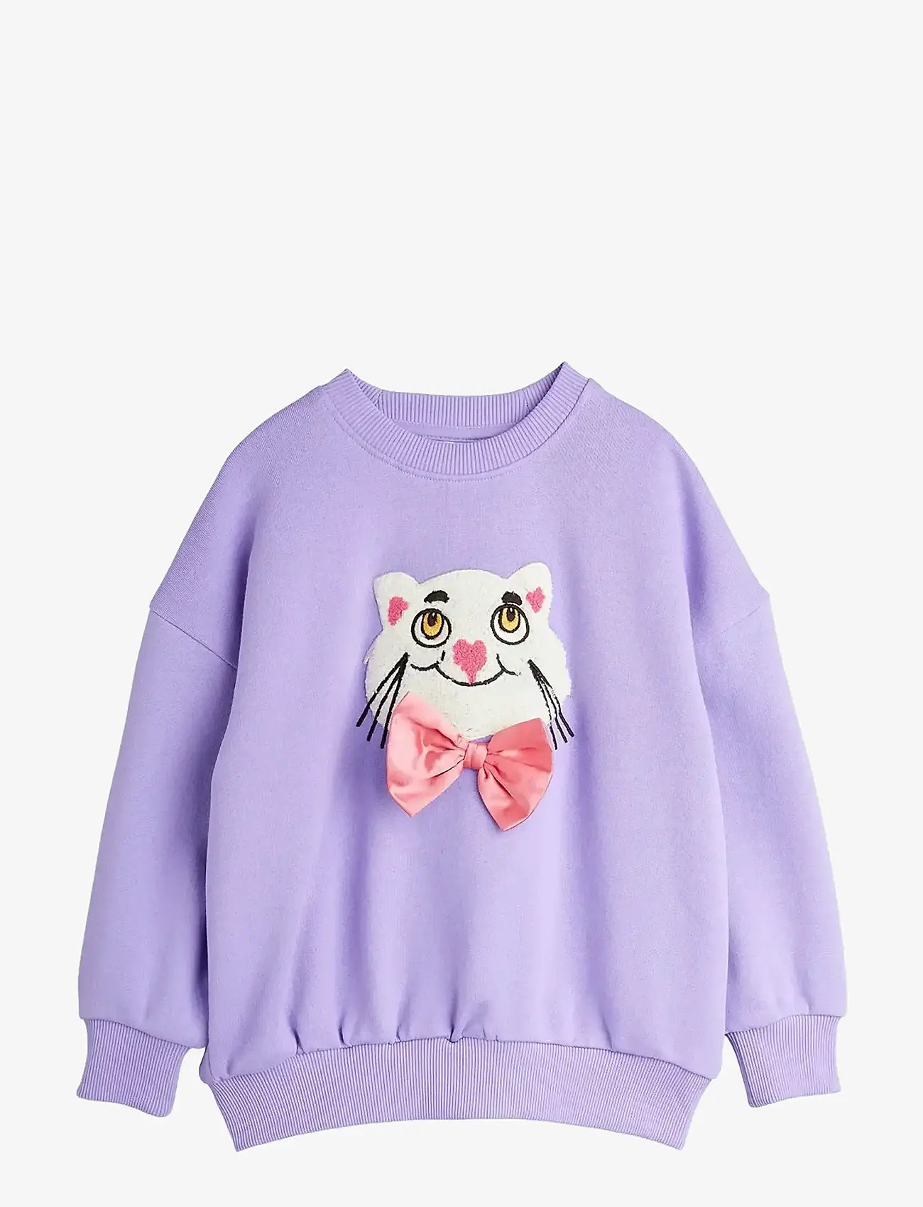 Mini Rodini - Cat with bowtie chenille sweatshirt - sweatshirts - purple - 0
