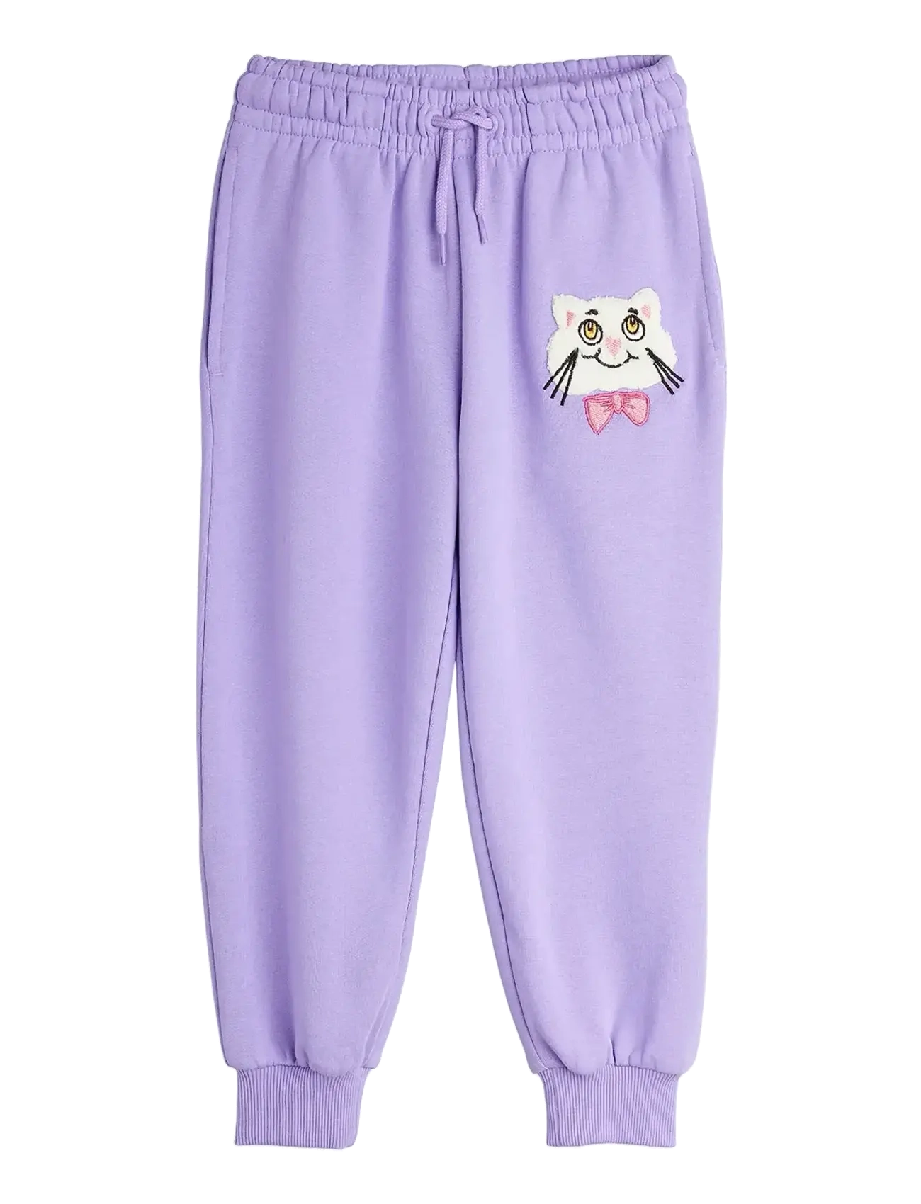 Cat with bowtie chenille sweatpants - PURPLE