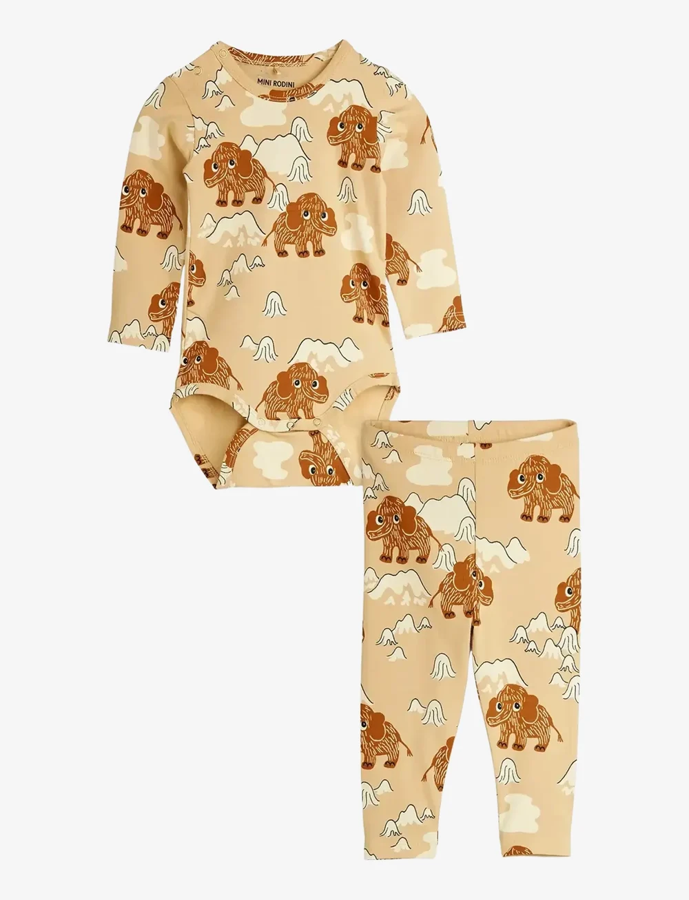 Mini Rodini - Mammoth aop baby set - sæt med body - beige - 0