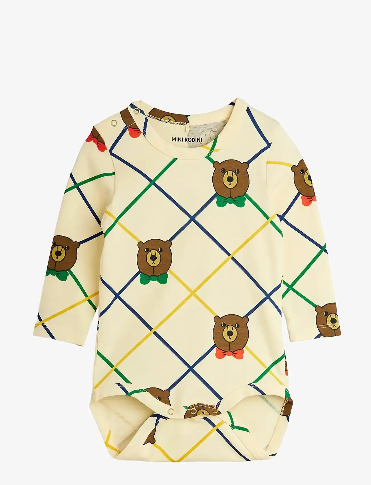 Mini Rodini - Bear check aop ls body - offwhite - 0