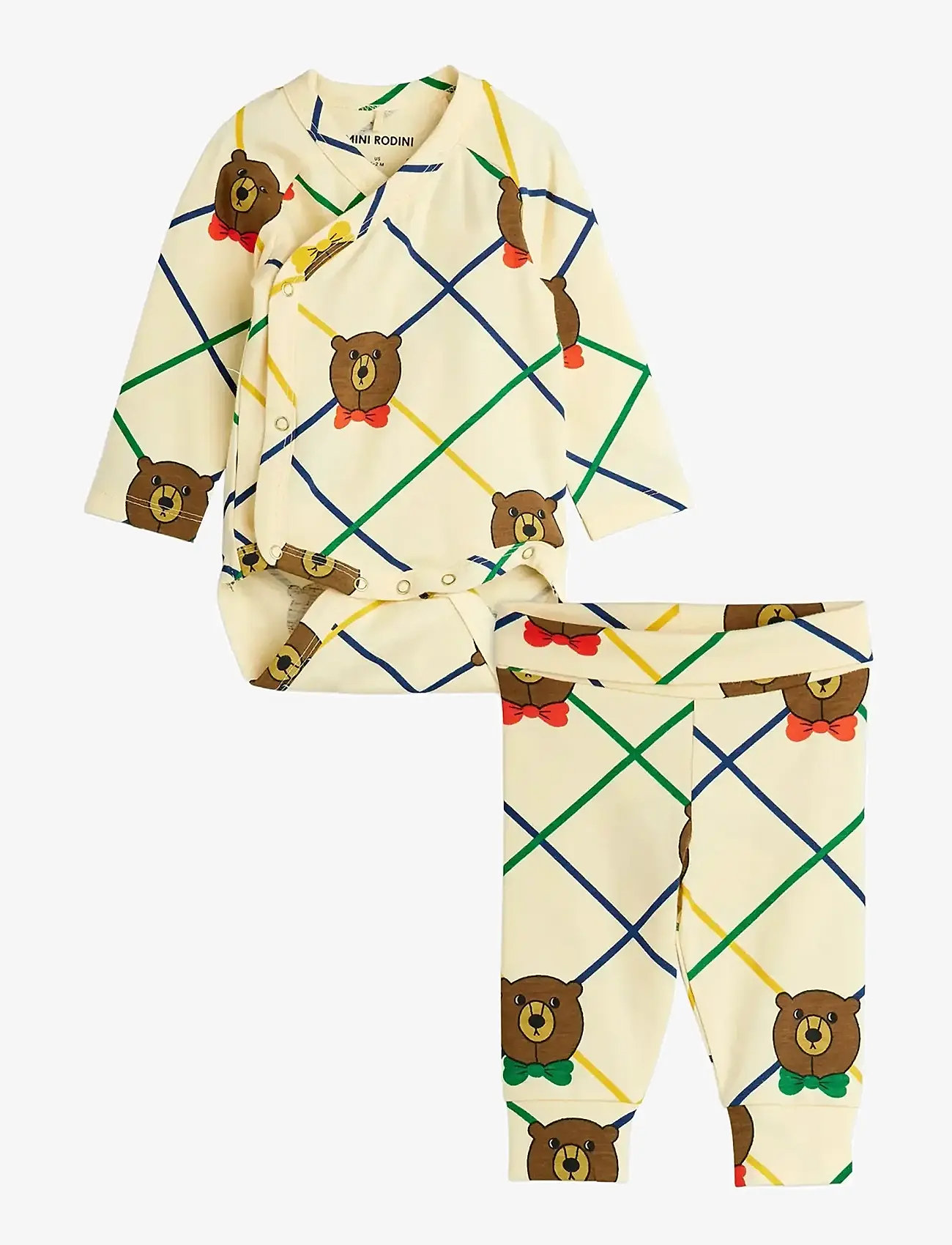 Mini Rodini - Bear check aop nb baby set - sets with body - offwhite - 0