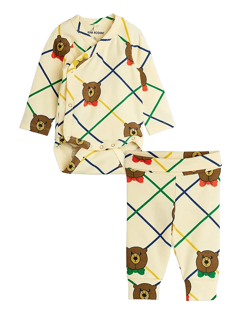 Mini Rodini - Bear check aop nb baby set - sets with body - offwhite - 0
