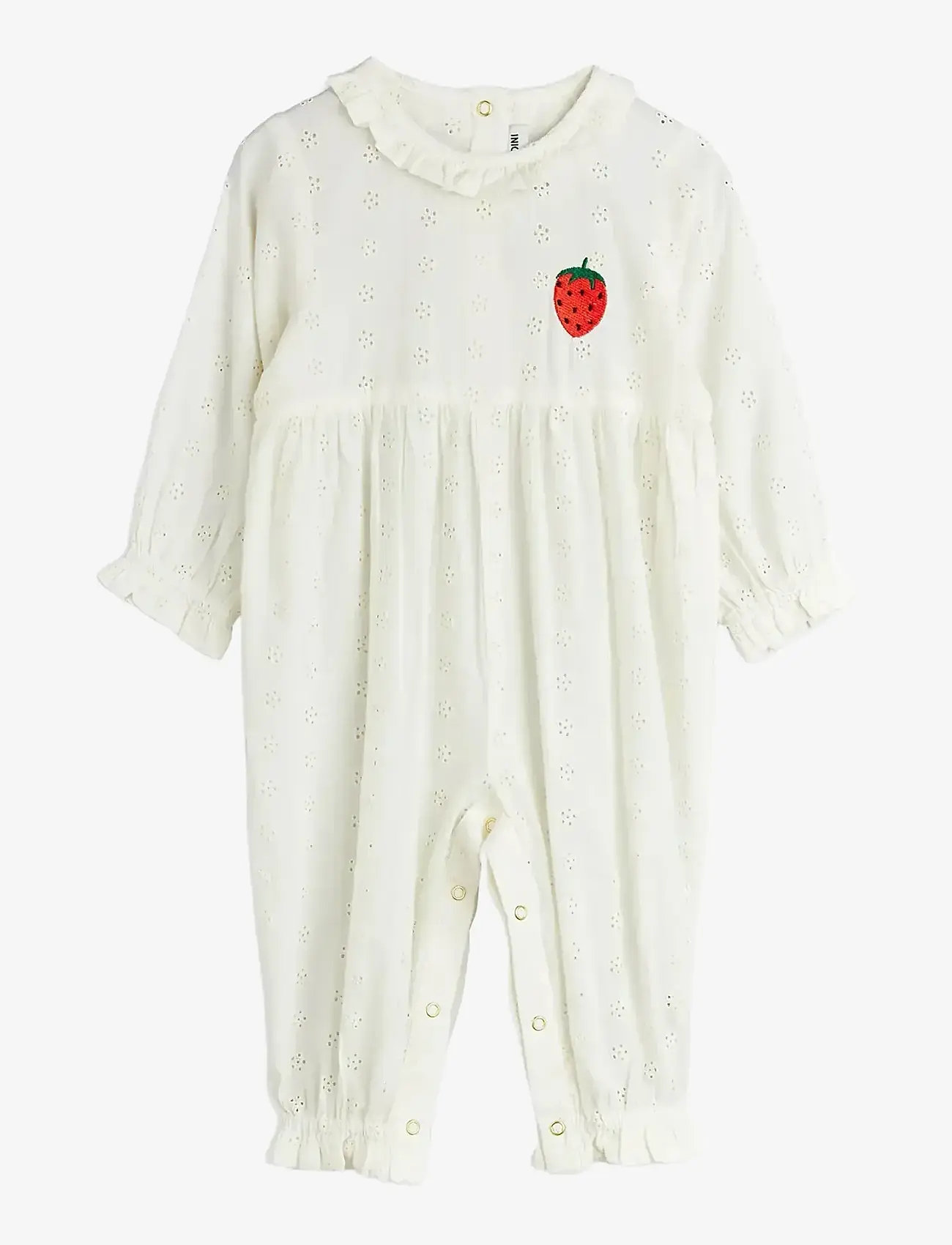 Mini Rodini - Strawberry emb schiffli jumpsuit - jumpsuits - white - 0