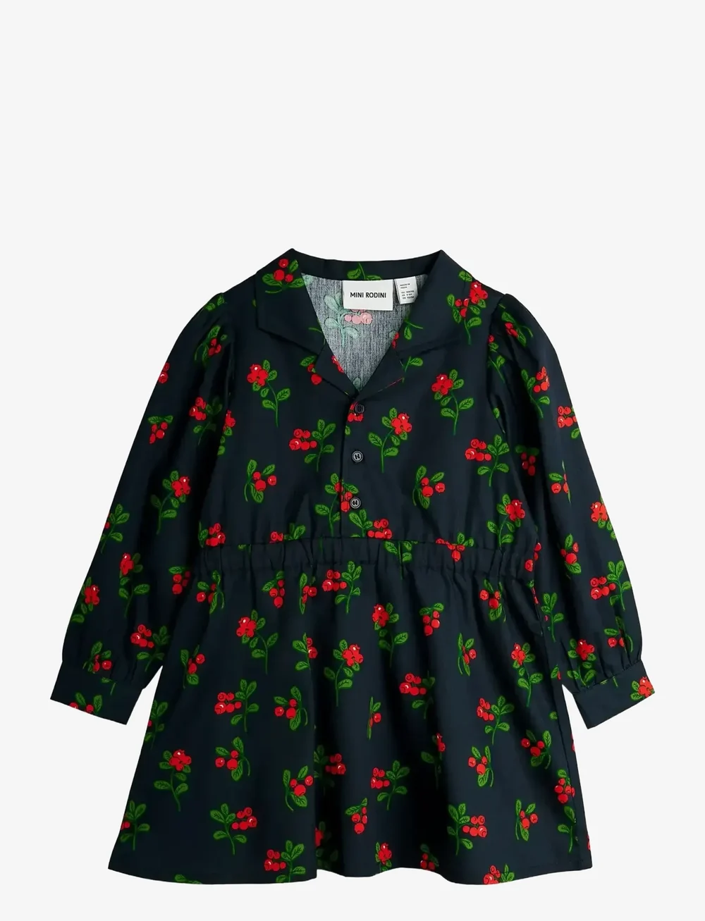 Mini Rodini - Lingonberries aop woven ls dress - langärmelige freizeitkleider - black - 0