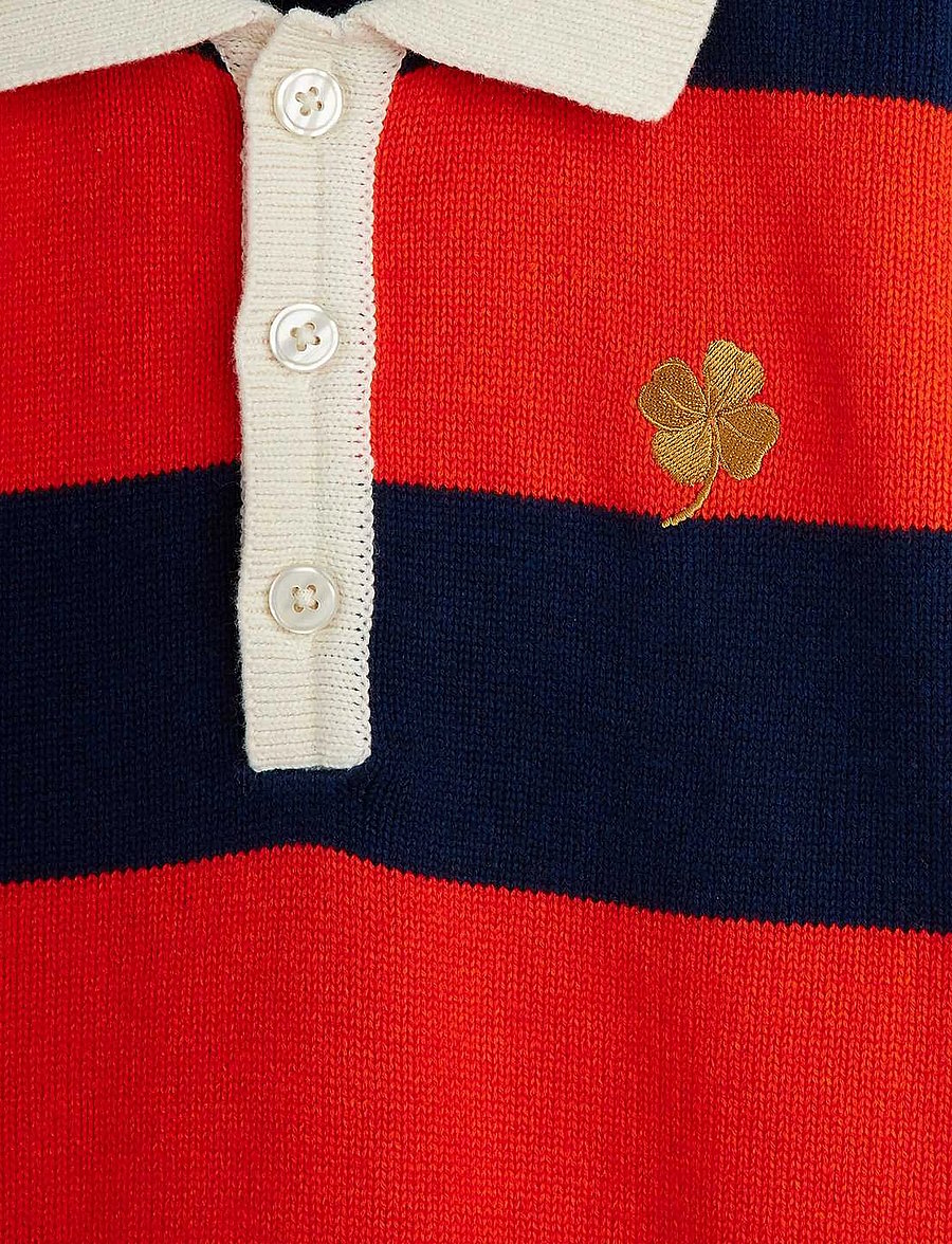 Mini Rodini - Knitted rugby dress - long-sleeved casual dresses - red - 2