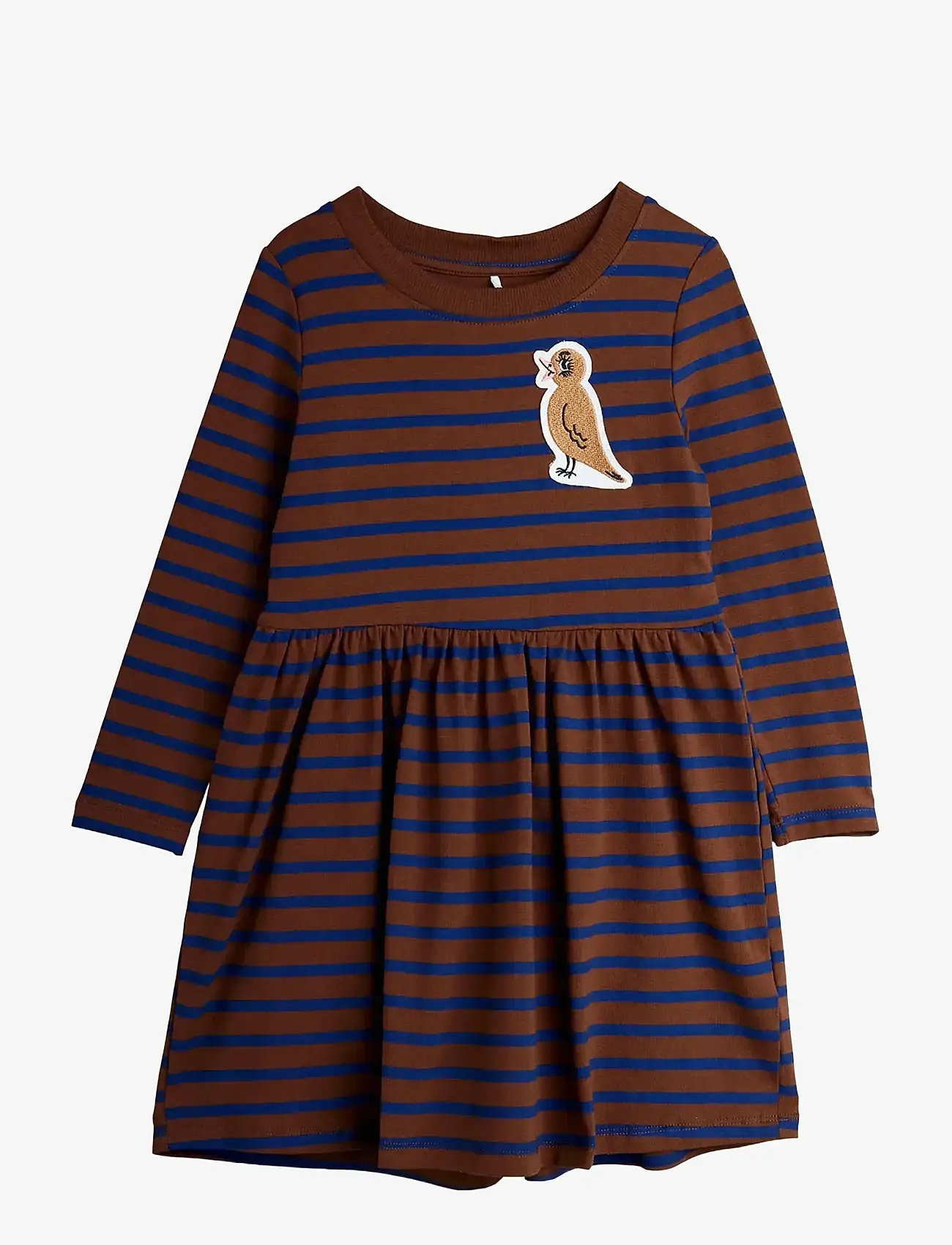 Mini Rodini - Stripe bird patch ls dress - langærmede hverdagskjoler - brown - 0
