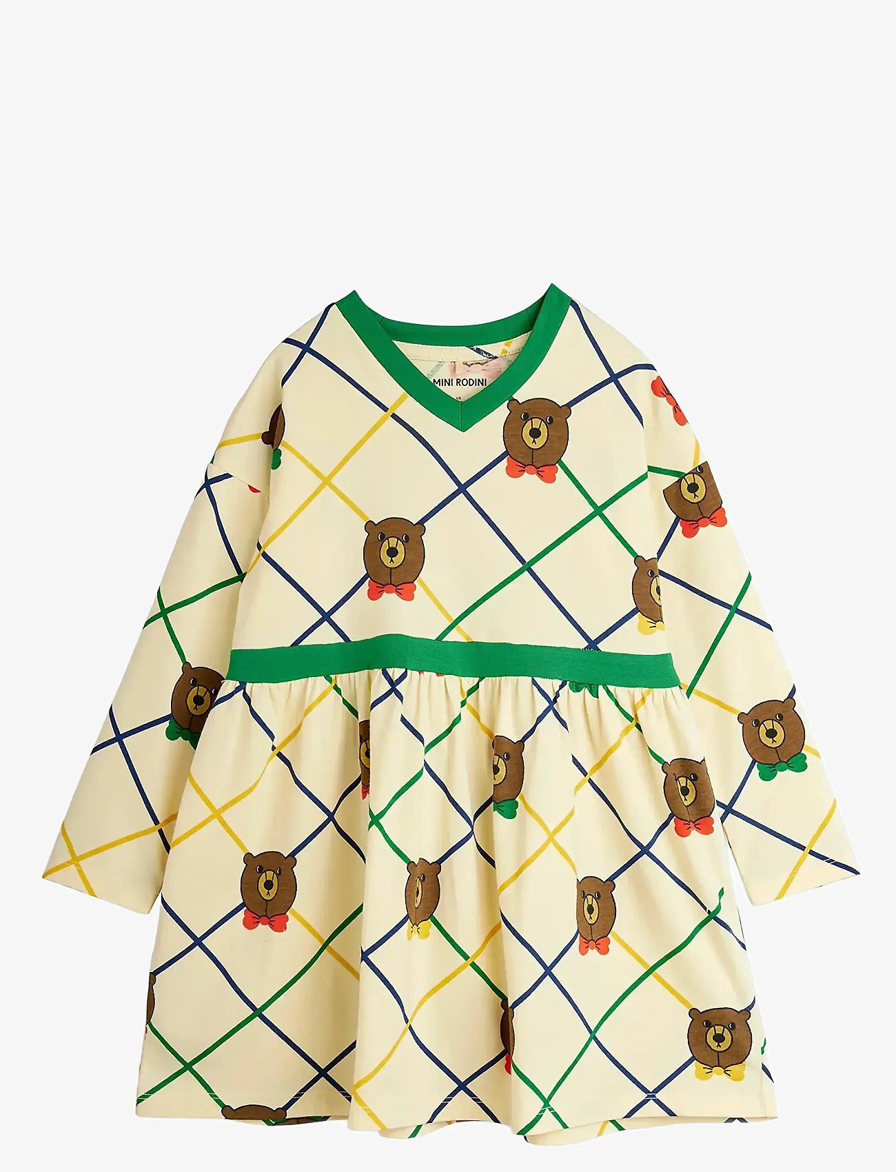 Mini Rodini - Bear check aop ls dress - långärmade babyklänningar - offwhite - 0