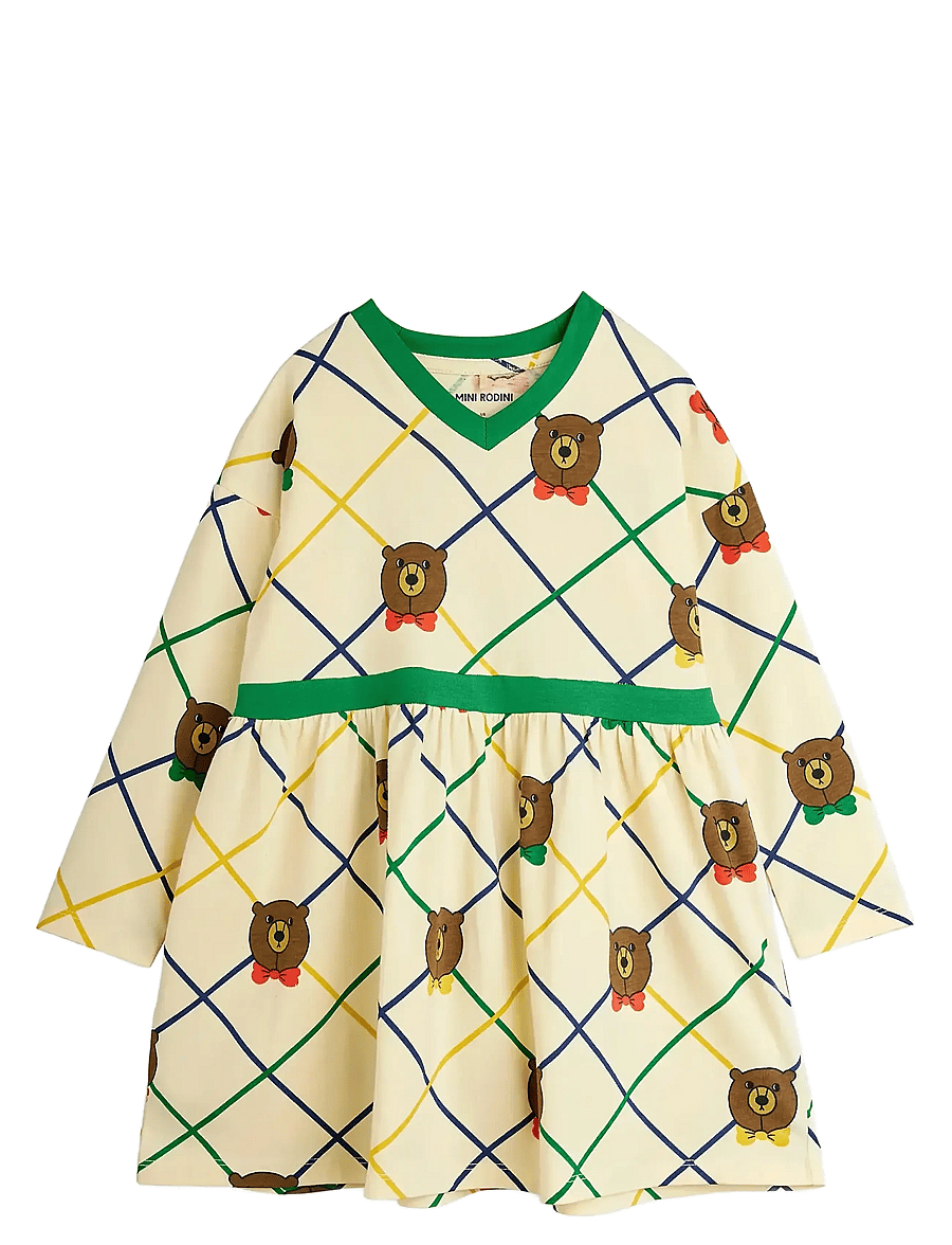 Mini Rodini - Bear check aop ls dress - offwhite - 0