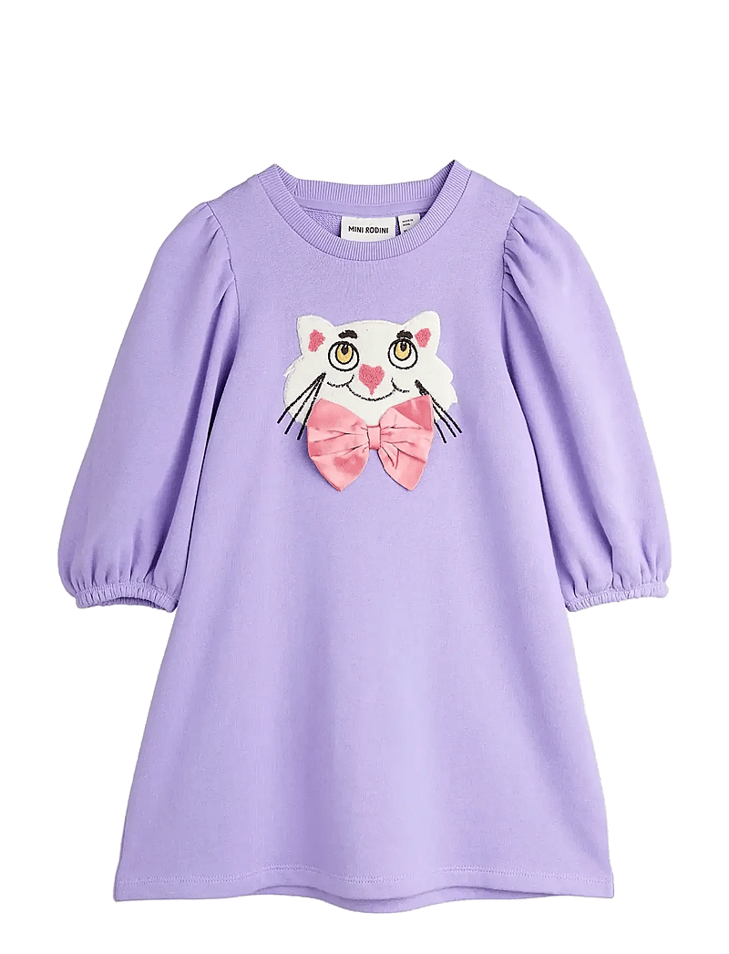 Mini Rodini - Cat with bowtie chenille sweatdress - langärmelige babykleider - purple - 0