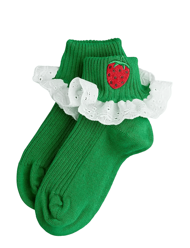 Mini Rodini - Strawberry emb lace 1-pack socks - strumpor - green - 0