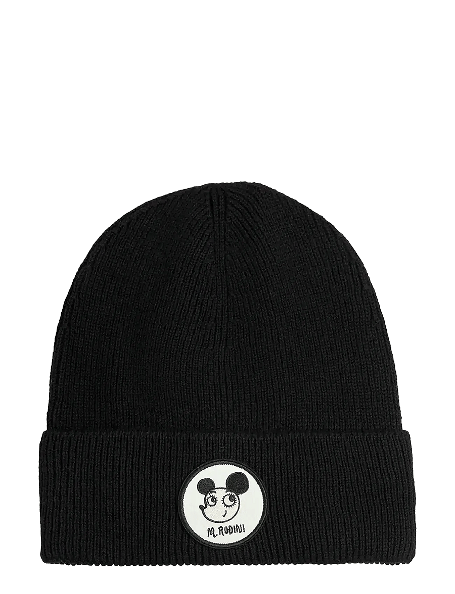 Mini Rodini - Ritzratz patch wool blend beanie - beanies - black - 0