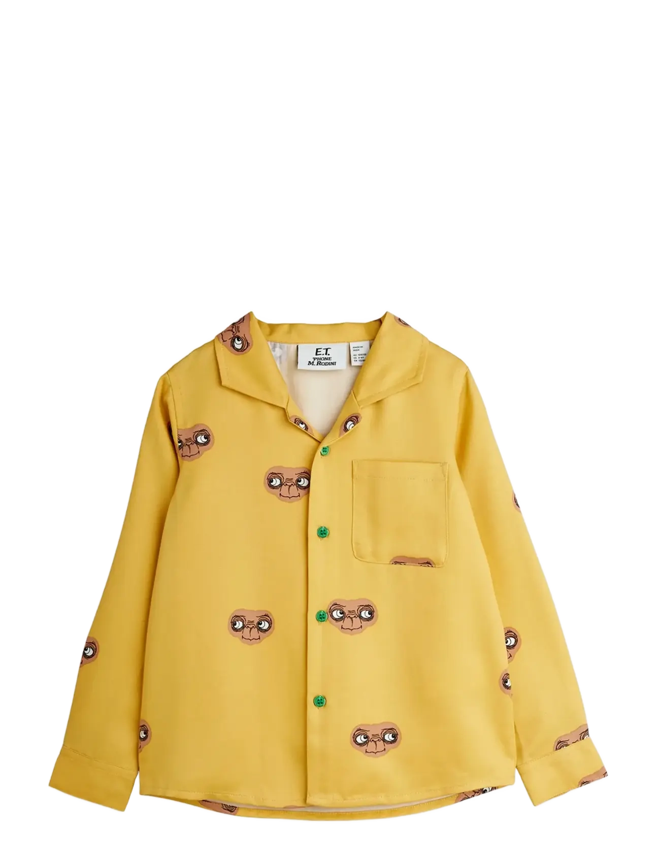 Mini Rodini E.t Aop Woven Ls Shirt, Børn, E.T. All-Over Print Vævet Langærmet Skjorte, Gul, Str: 104/110