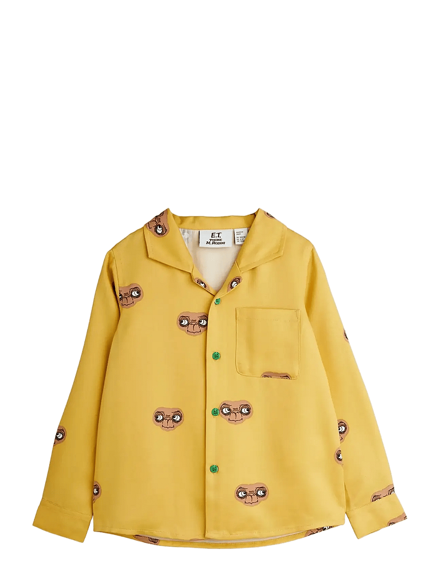 Mini Rodini - E.T aop woven ls shirt - långärmade skjortor - yellow - 0