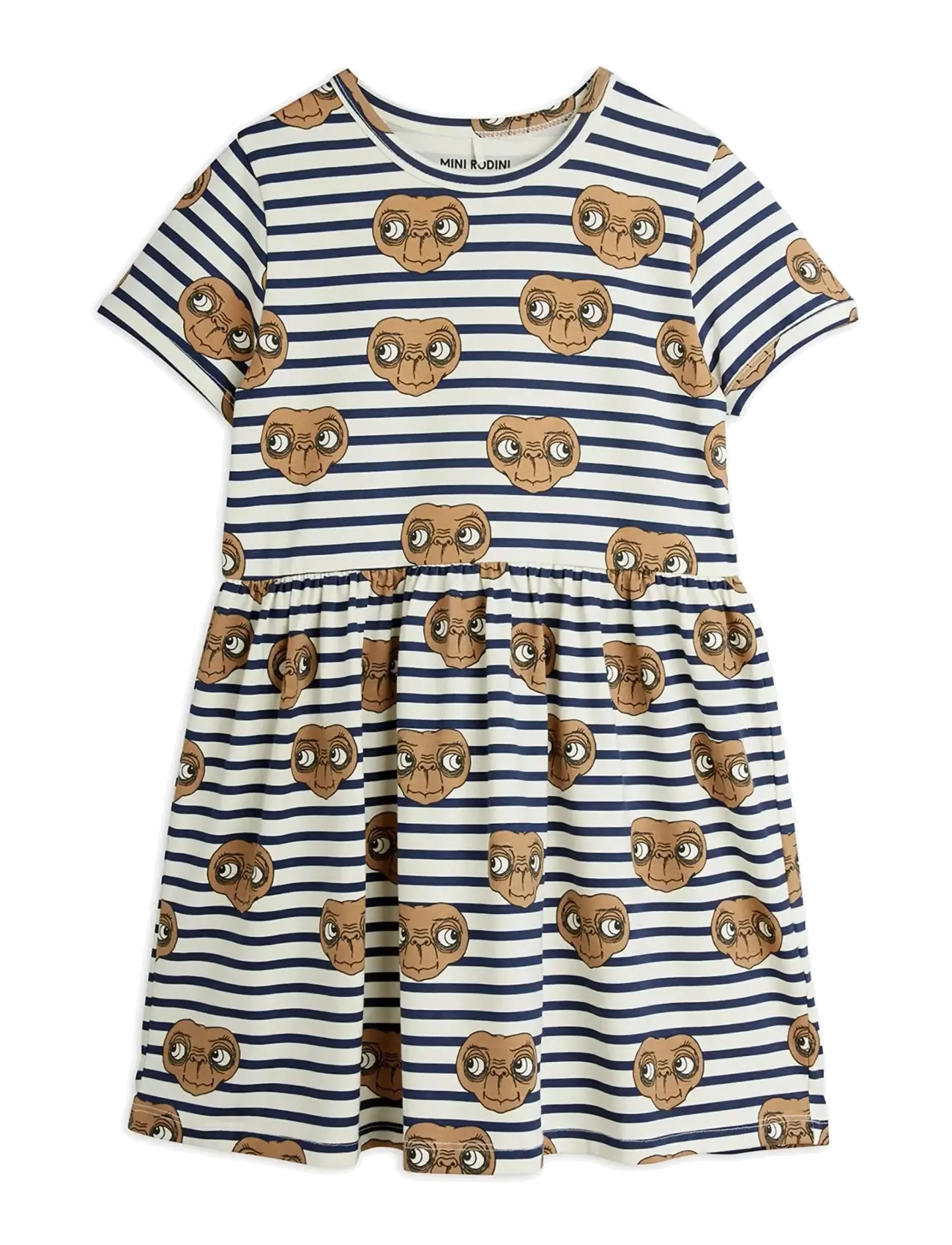 Mini Rodini E.t Stripe Aop Ss Dress, 116/122, Casual Dresses, Weiß - Short-sleeved Kinder