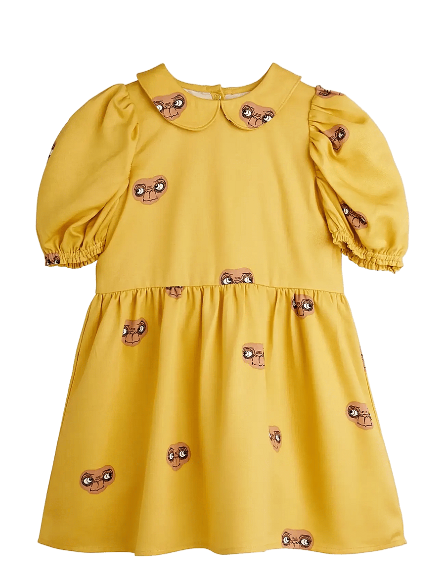 Mini Rodini - E.T aop woven ss dress - kortærmede babykjoler - yellow - 0