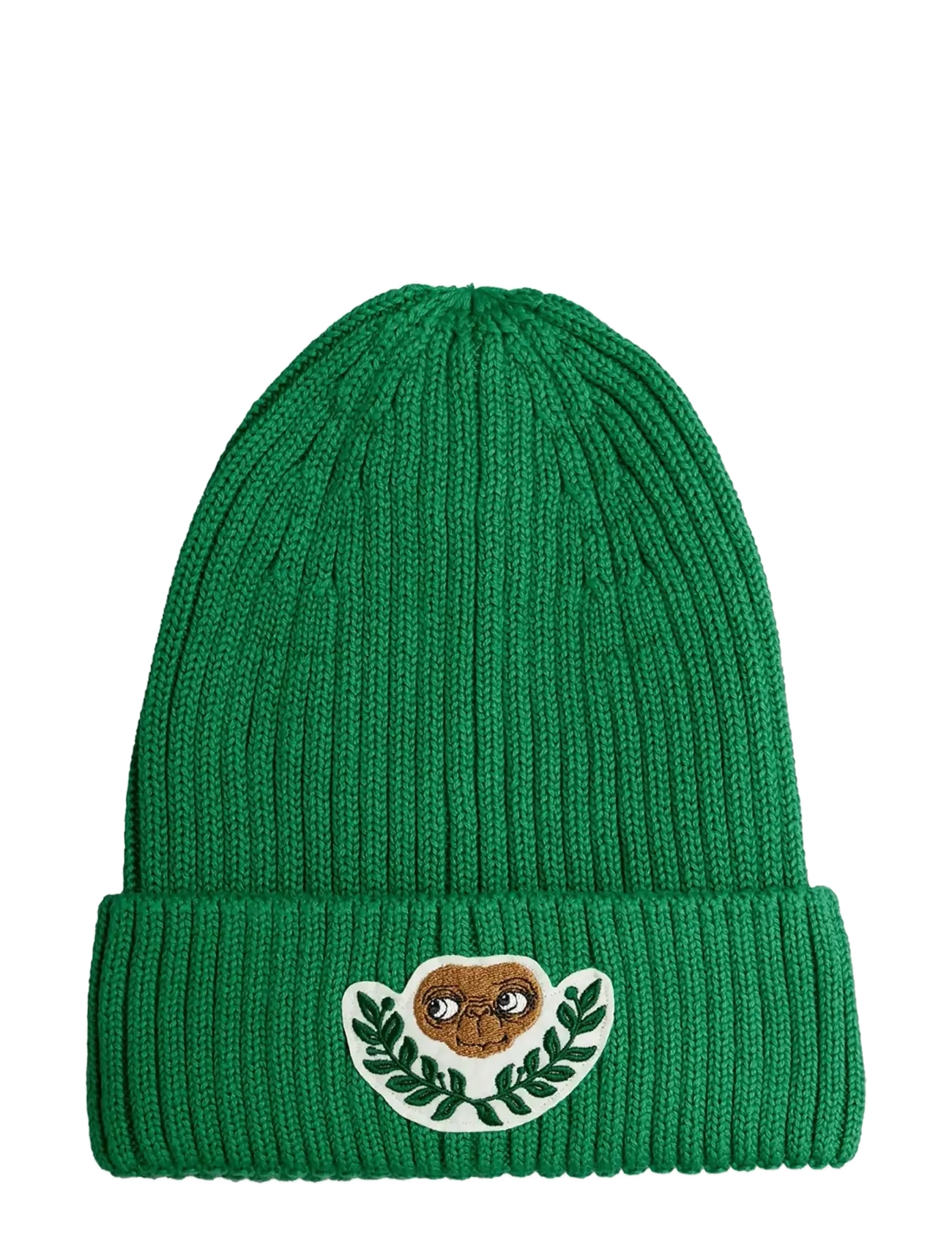 Mini Rodini E.T patch knitted rib fold up hat - Mützen - GREEN / green