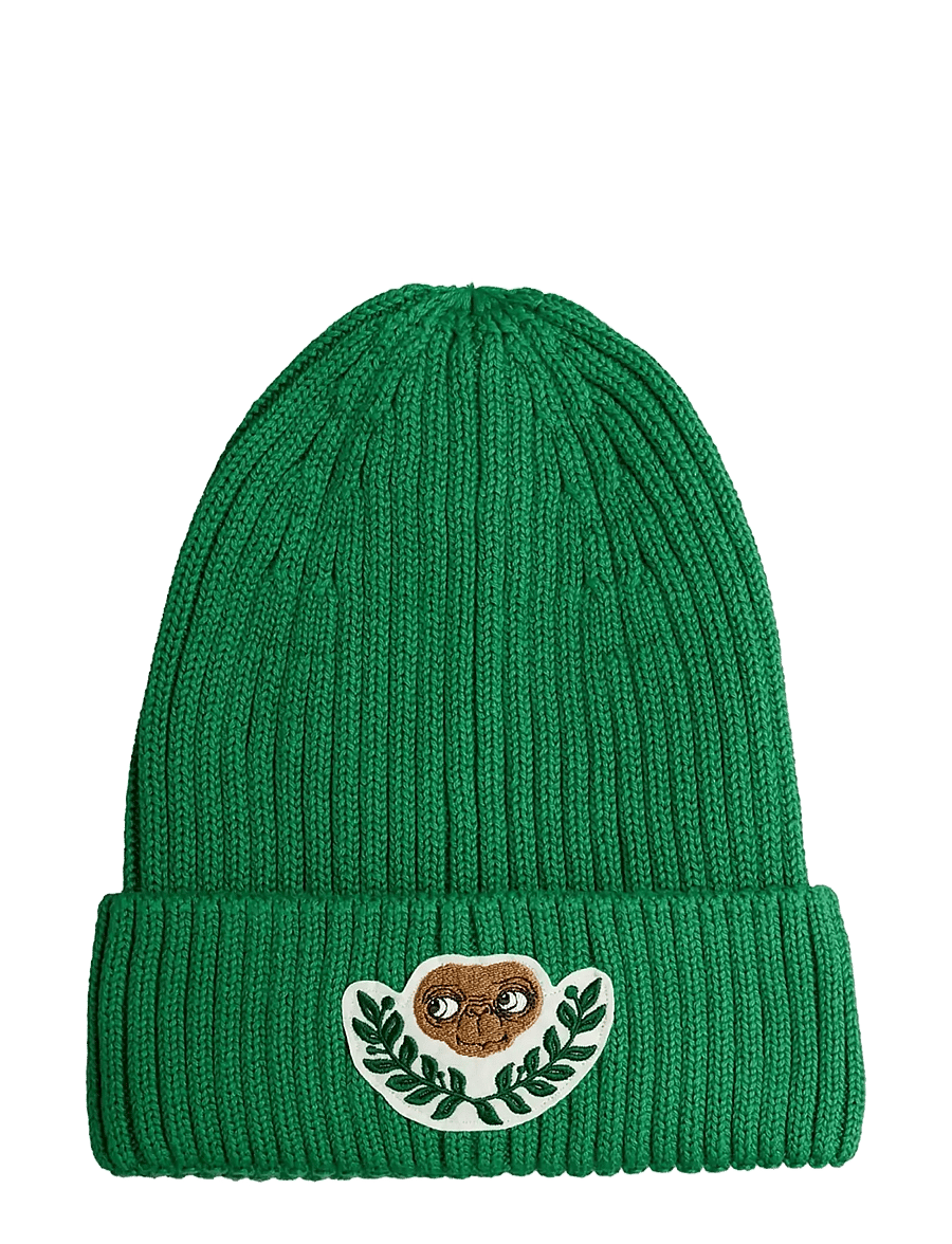 Mini Rodini - E.T patch knitted rib fold up hat - beanies - green - 0