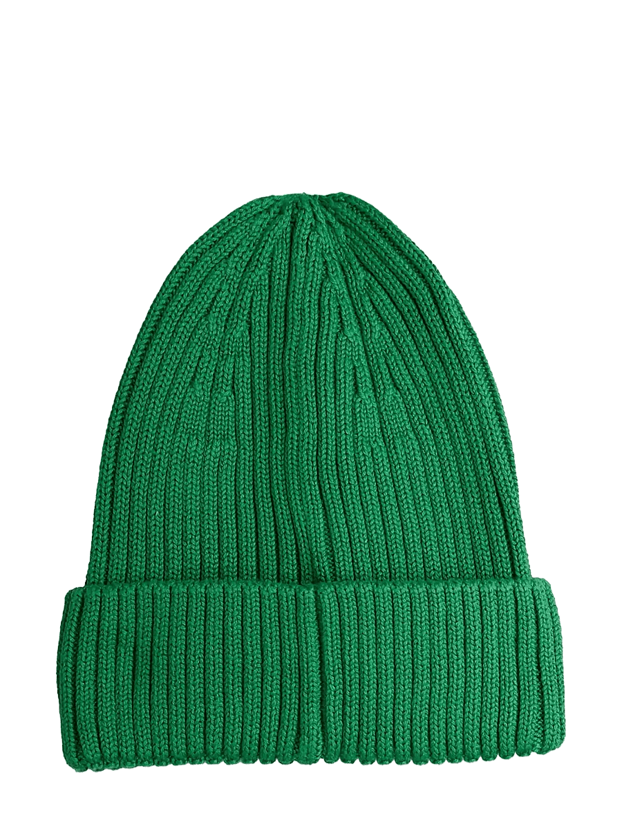 Mini Rodini - E.T patch knitted rib fold up hat - beanies - green - 1