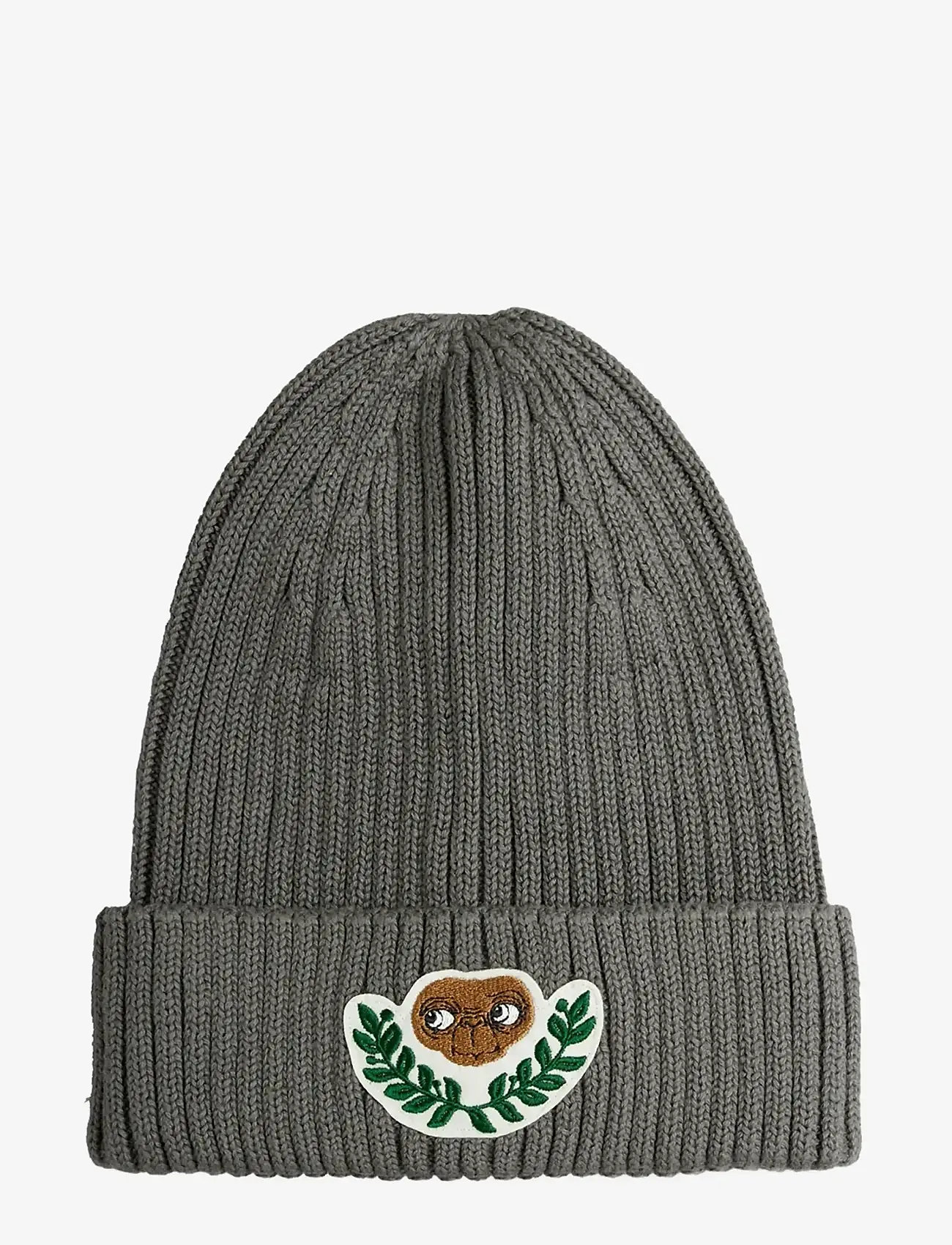 Mini Rodini - E.T patch knitted rib fold up hat - beanies - grey - 0